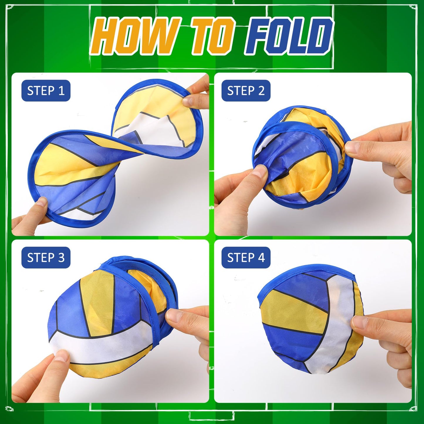 Gejoy 24 Pcs Volleyball Baseball Foldable Fan Rugby Basketball Soccer Handheld Round Folding Flying Disc for Women Man Daily Use Sports Festival Wedding Party Favors Decorations Portable, 8 Style