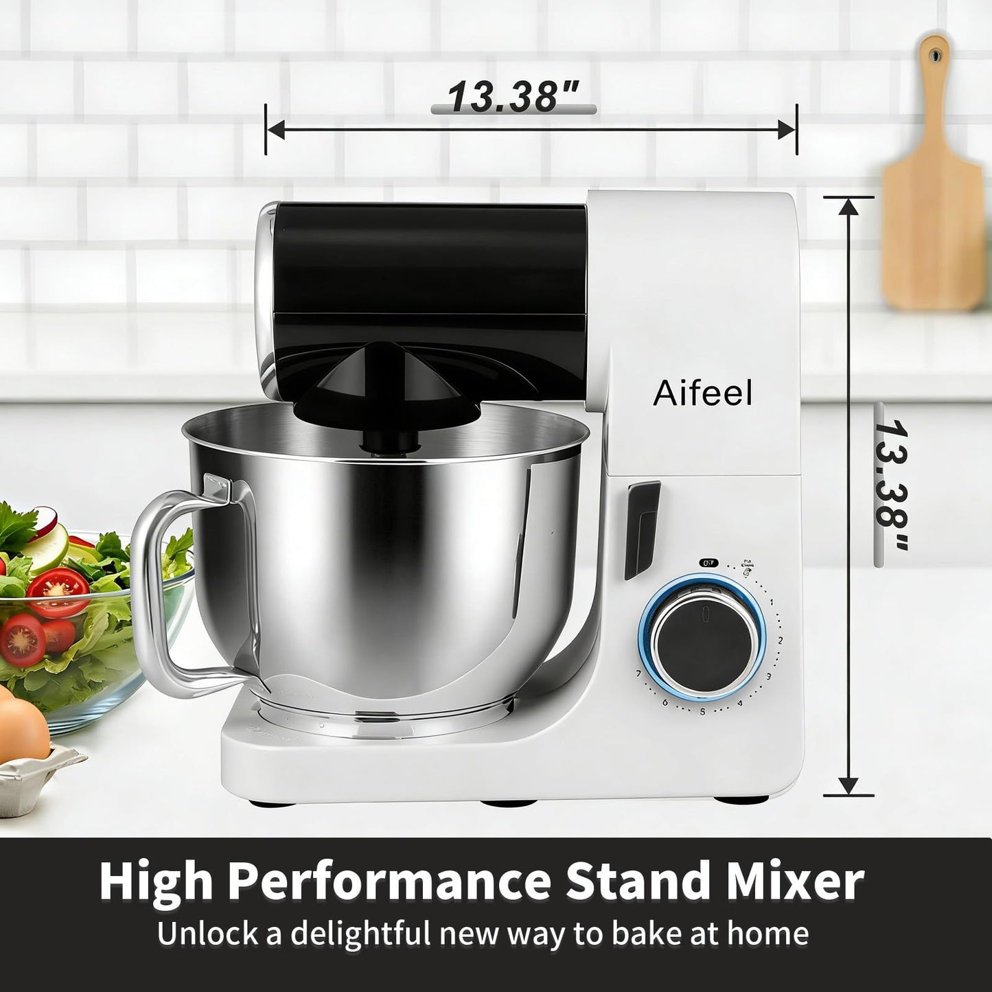 Aifeel Stand Mixer,6.5QT Tilt-Head Electric Stand Mixer,700W DC Motor with Low Noise,Kitchen Mixer with Dough Hook,Beater,Whisk,Dishwasher-Safe Attachments for Baking (Black)