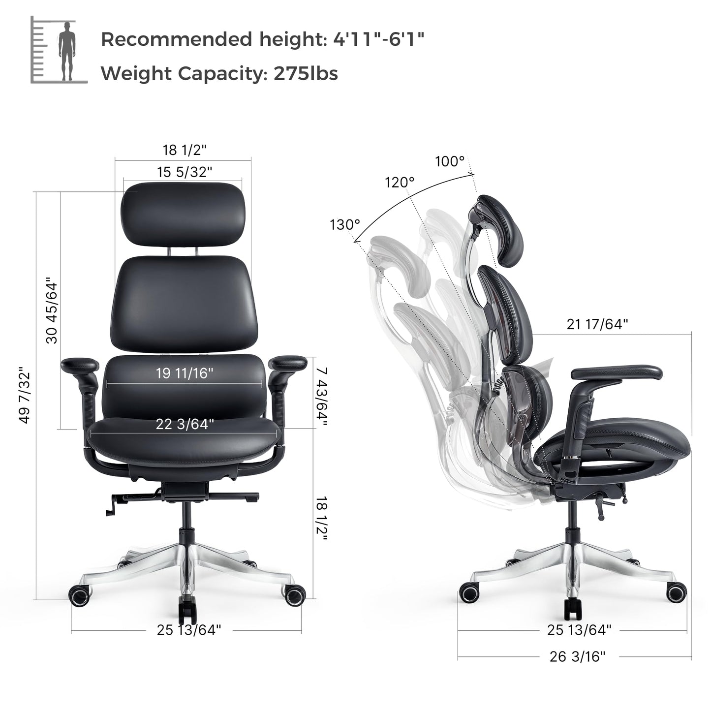 EUREKA ERGONOMIC Executive Office Chair, High Back Office Chair with Lumbar Support, Silicone Leather Executive Desk Chair Comfy Computer Chair with Headrest for Home Office, Black