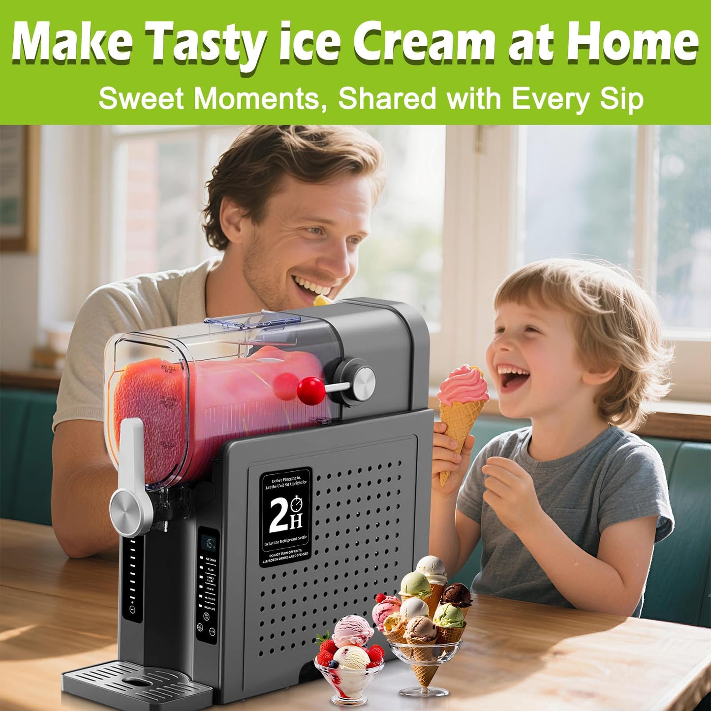Roaaee Slushie Machine, Frozen Drink Maker & Ice Cream Maker – 88 oz Slushy Machine for Home with 6 Preset Programs for Margaritas, Frappés, Milkshakes, Smoothies & Ice Cream (Dark Silver)