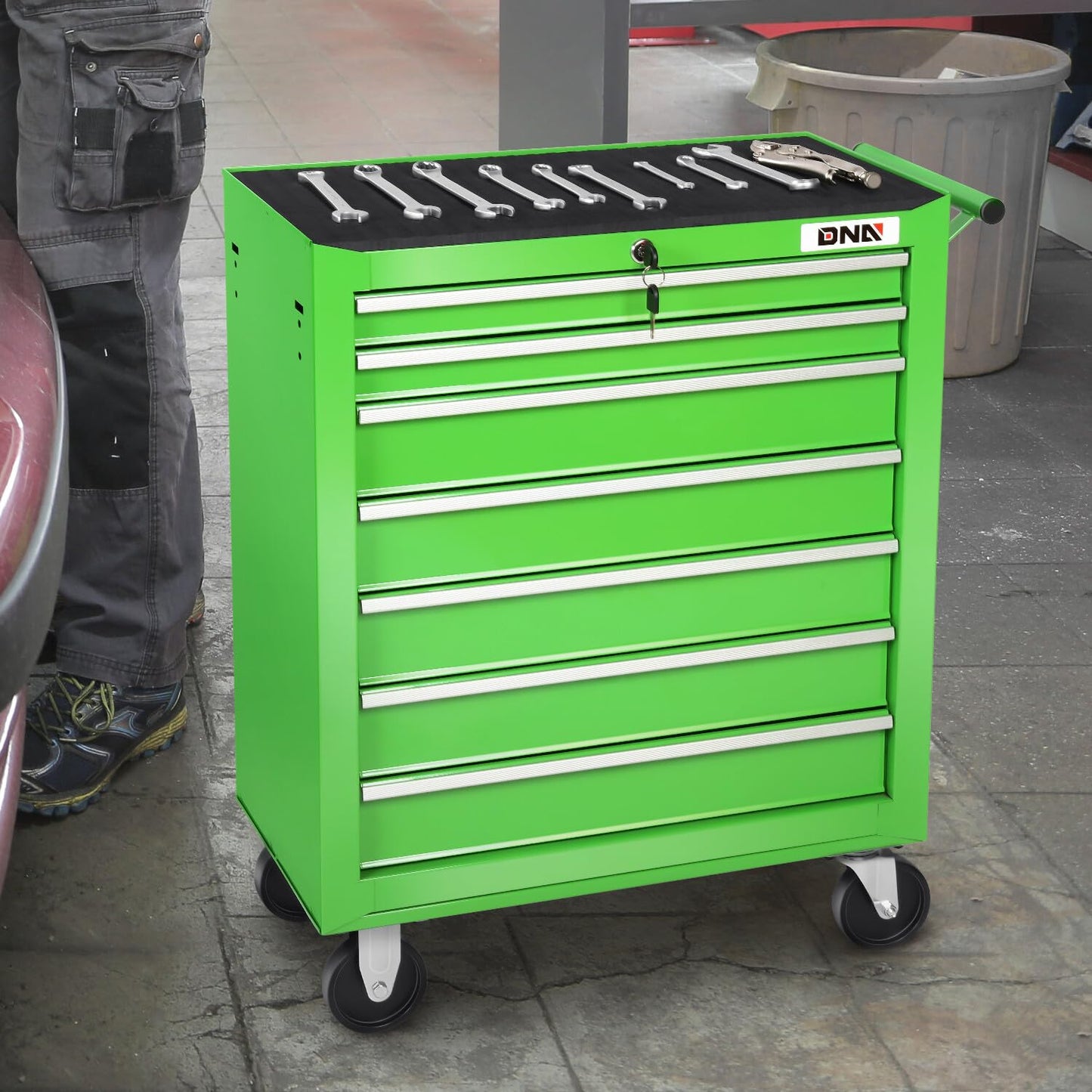 DNA MOTORING 7-Drawer Rolling Tools Chest, Rolling Tool Storage Cabinet, Heavy Duty Mechanic Tool Cart, Trolley Organizer for Garage, Warehouse, Workshop, Green, TOOLS-00399