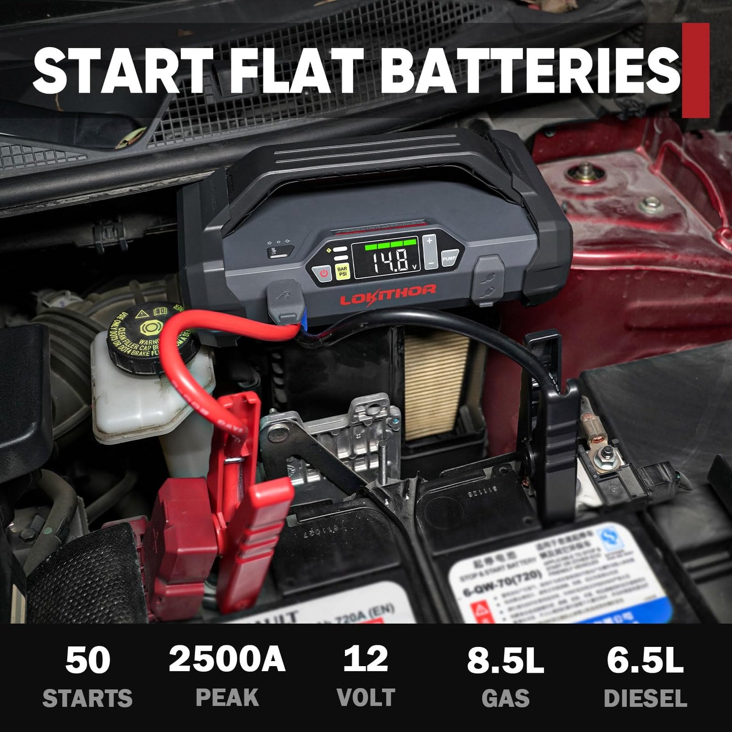 LOKITHOR JA302 2500Amp Jump Starter with 150PSI Air Compressor and AW401 2500Amp Jump Starter with 200PSI Car Washer