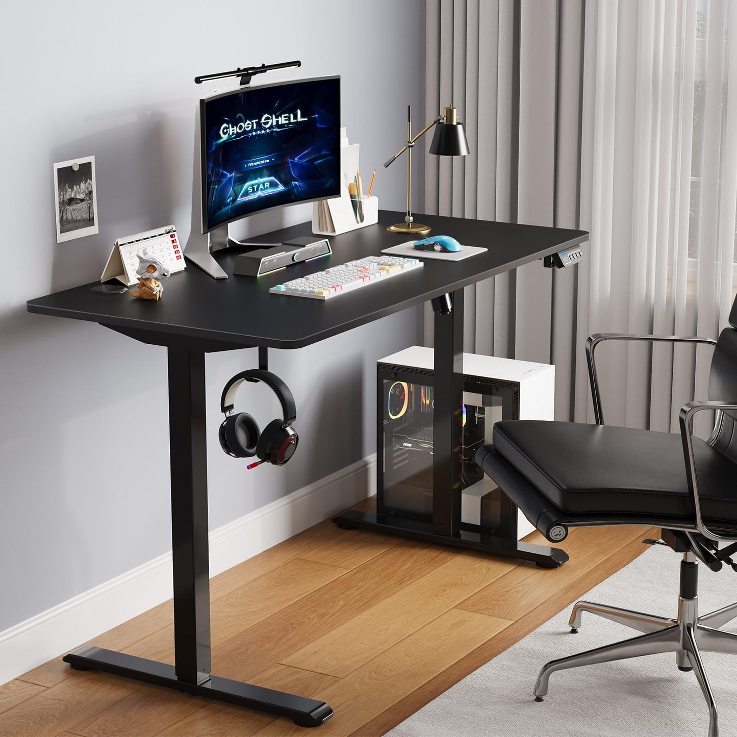 MOUNTUP Height Adjustable Electric Standing Desk Whole-Piece, 48 x 24 Inches Quick Assembly Sit Stand Desk with Memory Controller, Black