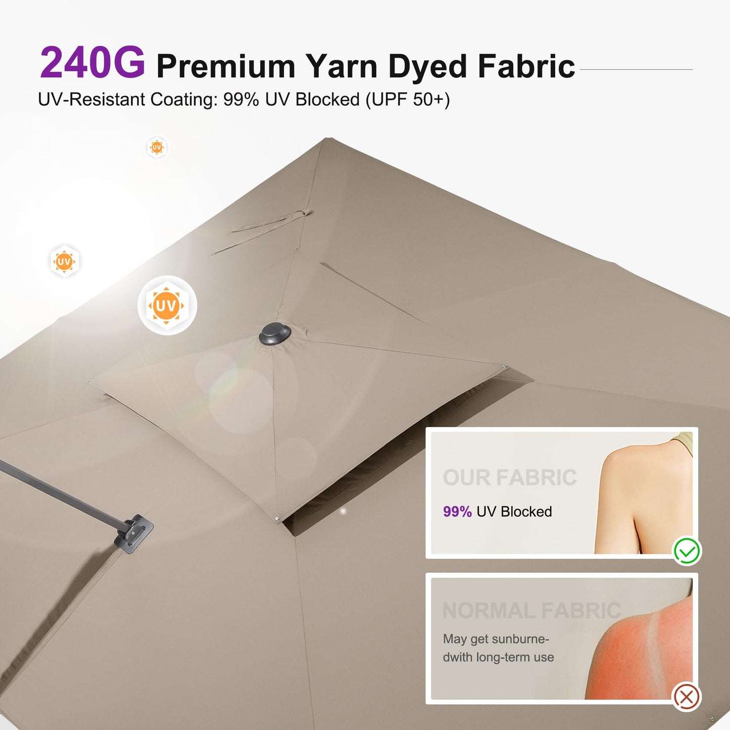PURPLE LEAF 10' X 13' Cantilever Umbrella with Base Included Patio Outdoor Rectangle Large Deck Heavy Duty Market Sun Umbrella for Garden Backyard Pool Taupe