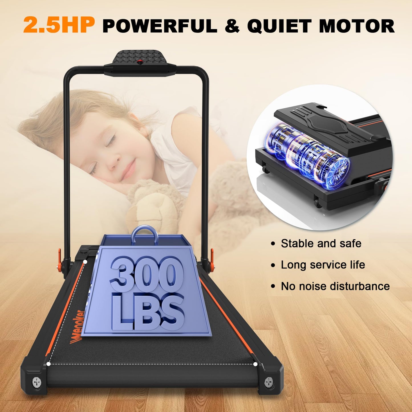 Walking Pad Treadmill, Wenoker Under Desk Treadmill with Handle Bar, Portable Foldable Walking Pad for Home/Office, 3 in 1 Folding Compact Desk Treadmill with Remote Control, Free Installation,300 Lbs