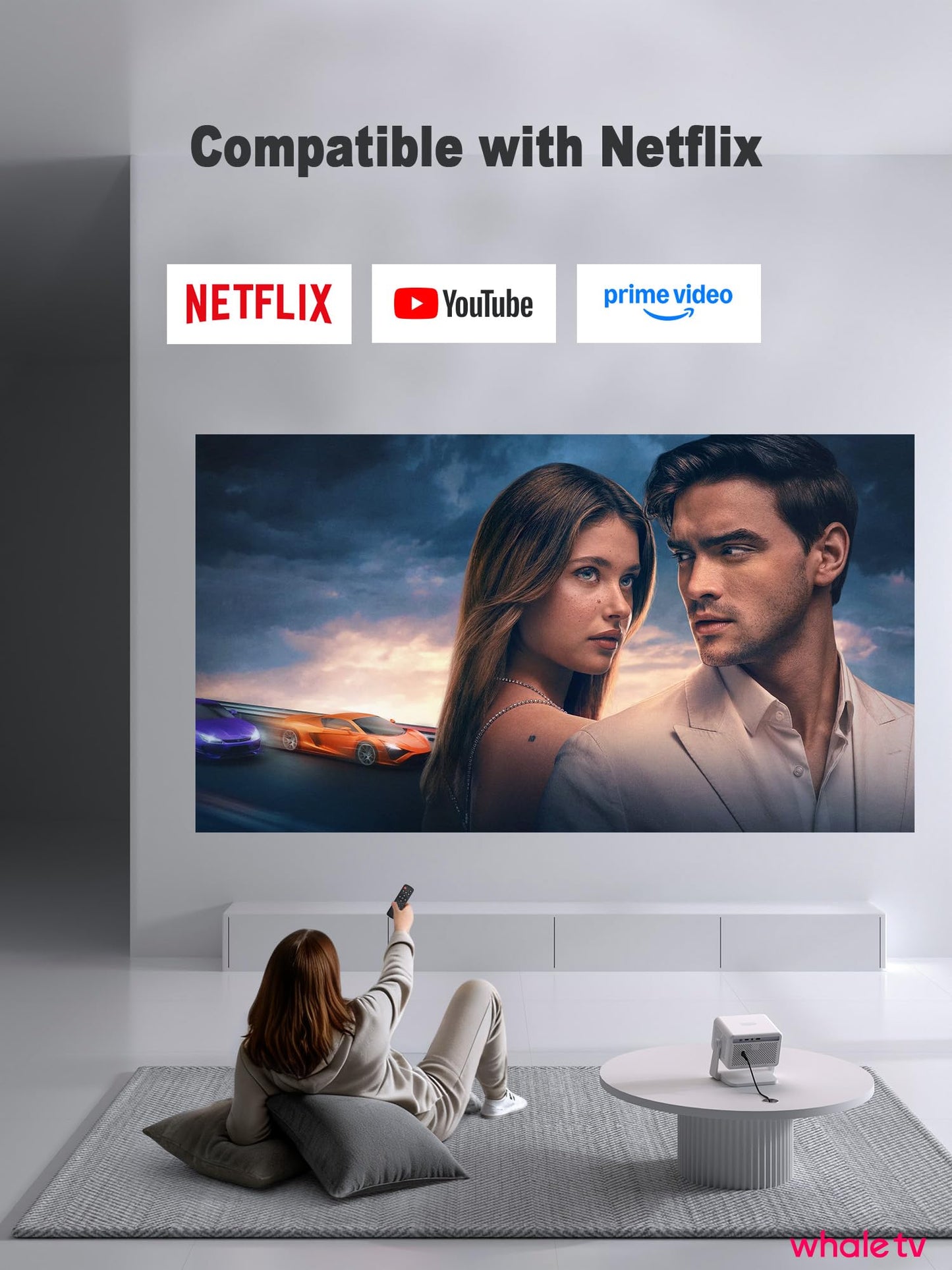 【1900 ANSI & Officially-Licensed APP】Smart 4K Projector with WiFi and Bluetooth, VISSPL Auto Focus Portable Outdoor Projector, Movie Home Theater Proyector with 360° Adjustable Stand
