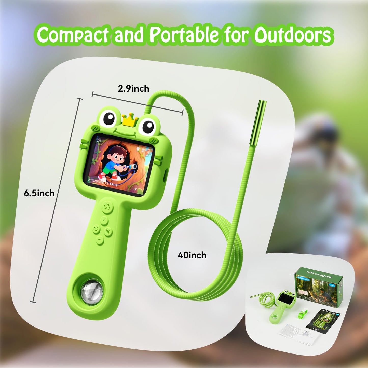 Kids Borescope with Light Borescope Snake Camera for Kids Rechargeable STEM Science Educational Outdoor Toy with 32GB Card Nature Exploration Birthday Gift for Boys & Girls Ages 4,5,6,7,8,9,10,11,12