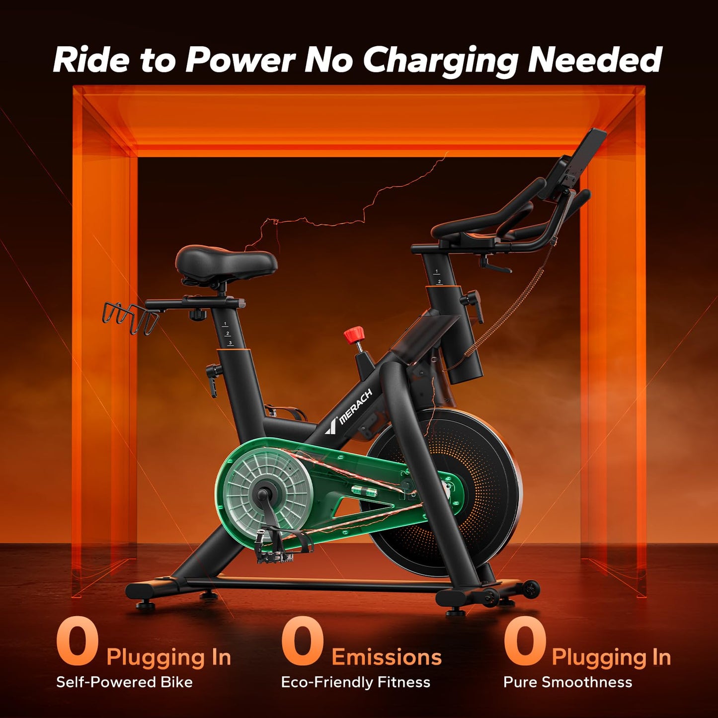 Merach Magnetic Exercise Bike, Self powered Indoor Cycling Bike with Self-Developed App, 350 lbs Weight Capacity & 40 lbs Flywheel, Stationary Bikes for Home Cardio Gym Fitness