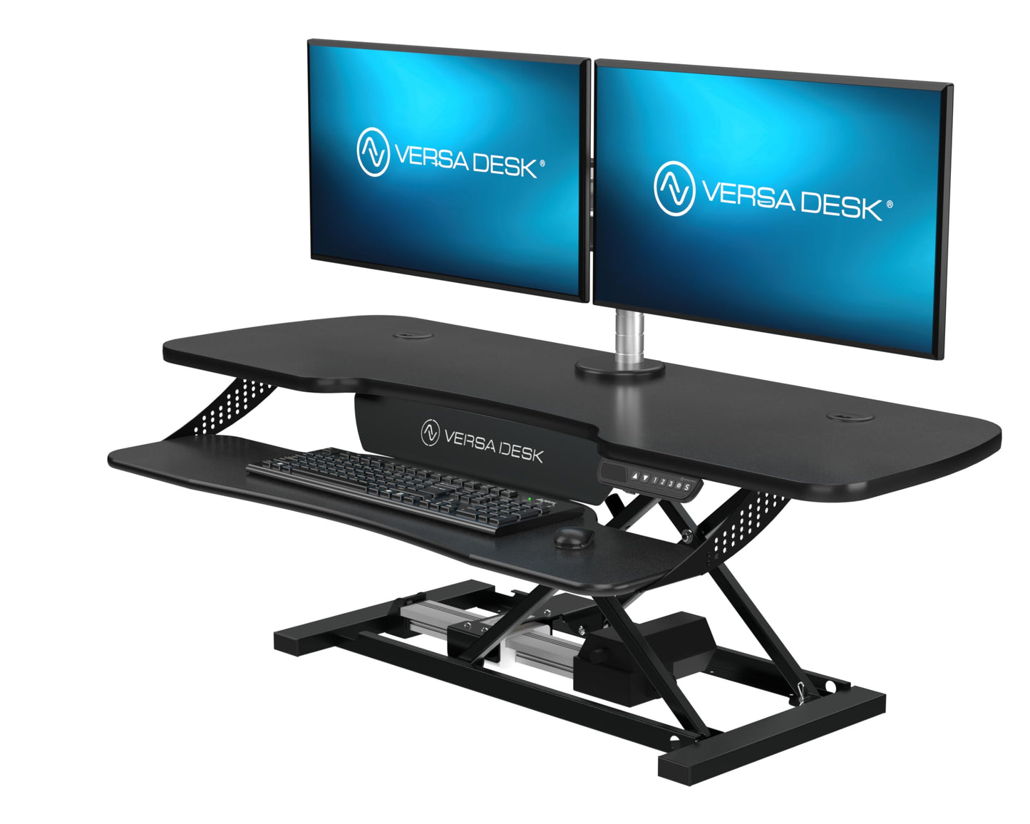 VERSADESK® PowerPro™ Elite® 48” x 24” Electric Sit-to-Stand Desk Converter w/Keyboard Tray for Home or Office | USB Charging Port | Supports Multiple Monitors | Lifts 80 lbs. - Black