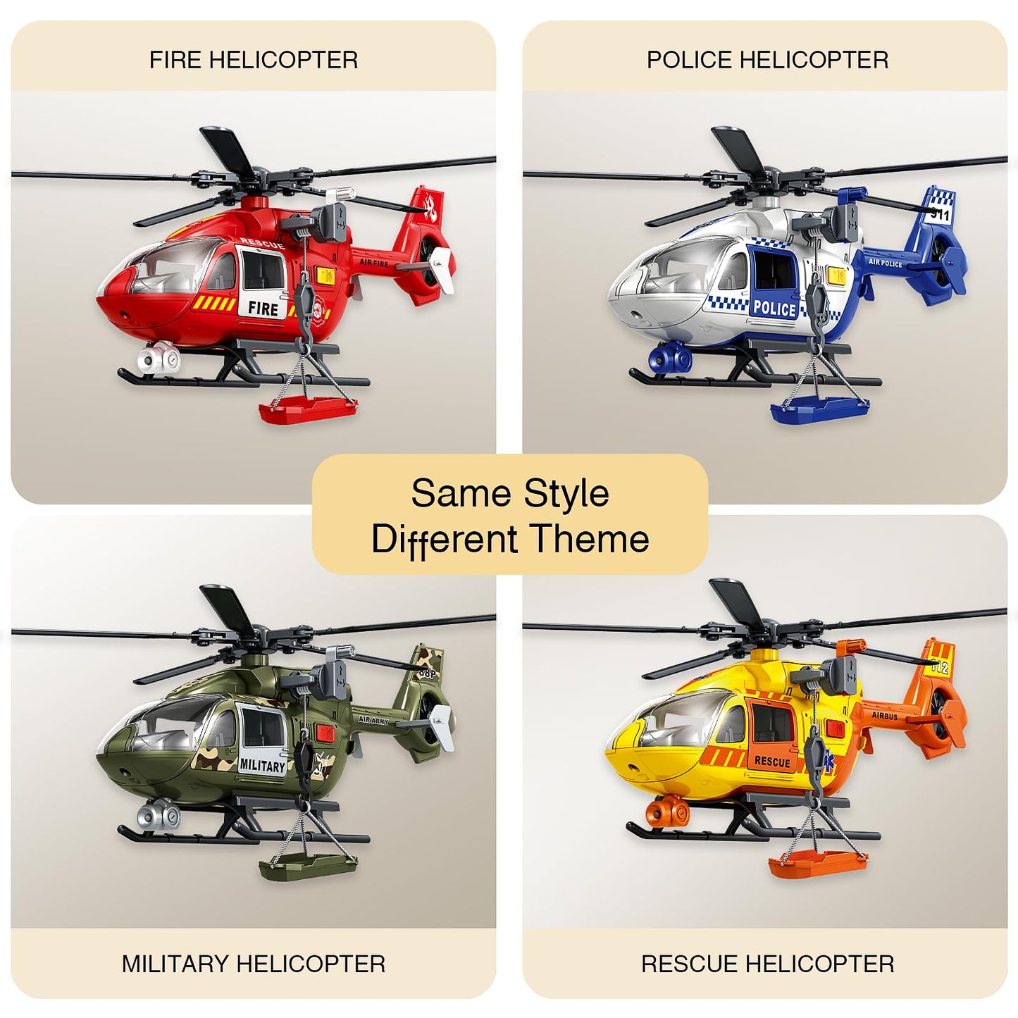 XUEXUE Large Helicopter Toy 15 Inch, Kids Helicopter with Rescue Crane & Hanging Tray, Toy Helicopter with Lights and Sounds, Helicopter Toys for Kids 3-5, Birthday Gift for Boys Age 3-7