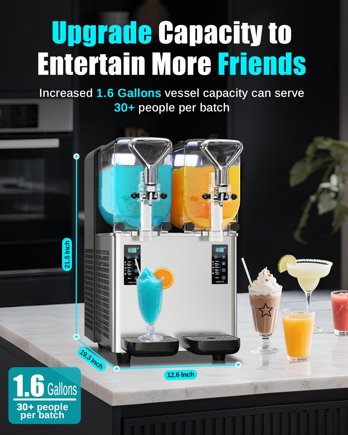 GSEICE Slushy Machine for Home, 1.6 Gallons Slushie Machine for Commercial & Home Use, 500W High Power Ice-Free Margarita Machine for Parties/Bars, Frozen Drink Machine with Quick Cooling System