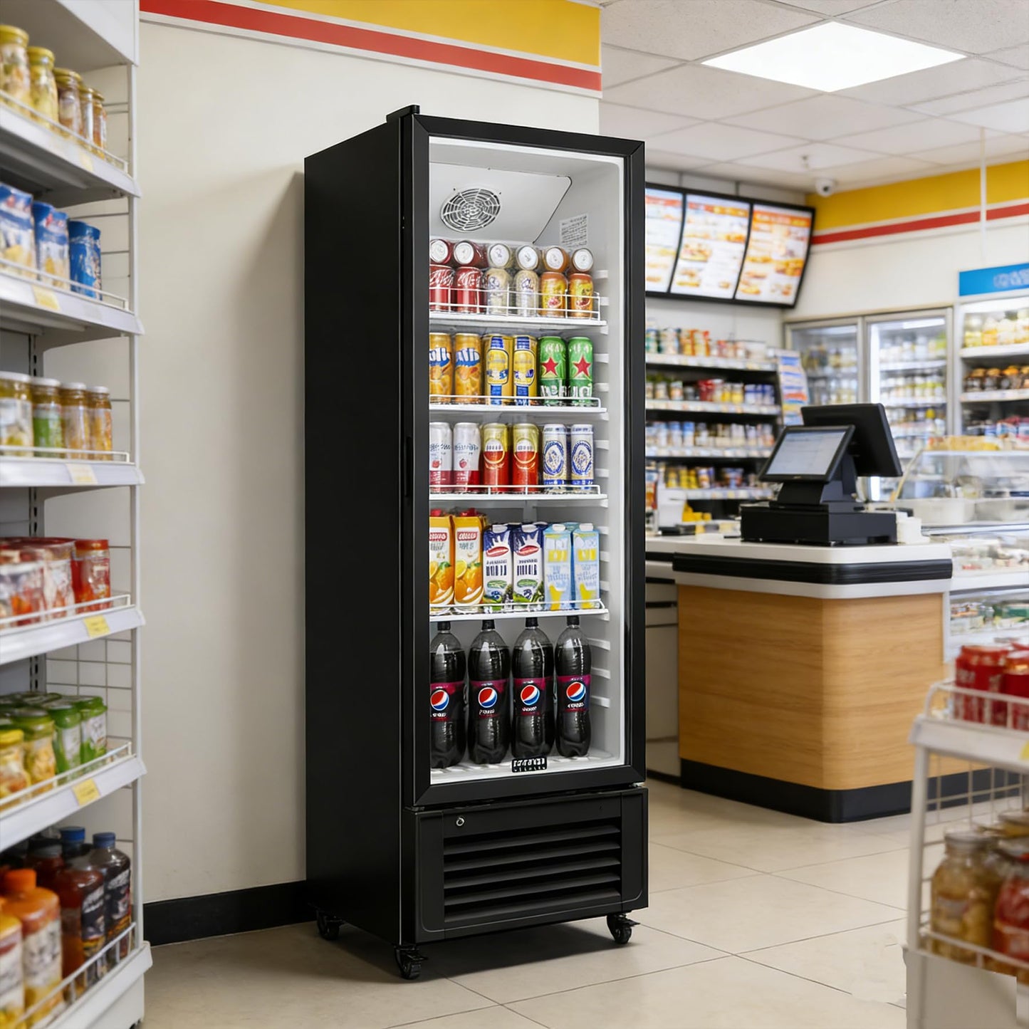BODEGACOOLER 11.5 Cu.Ft. Commercial Merchandiser Refrigerators, Adjustable shelves & Automatic Defrost, Commercial Beverage Refrigerator Glass Door For Drink, Soda, Garage, Gym, Man cave, Shop, Office