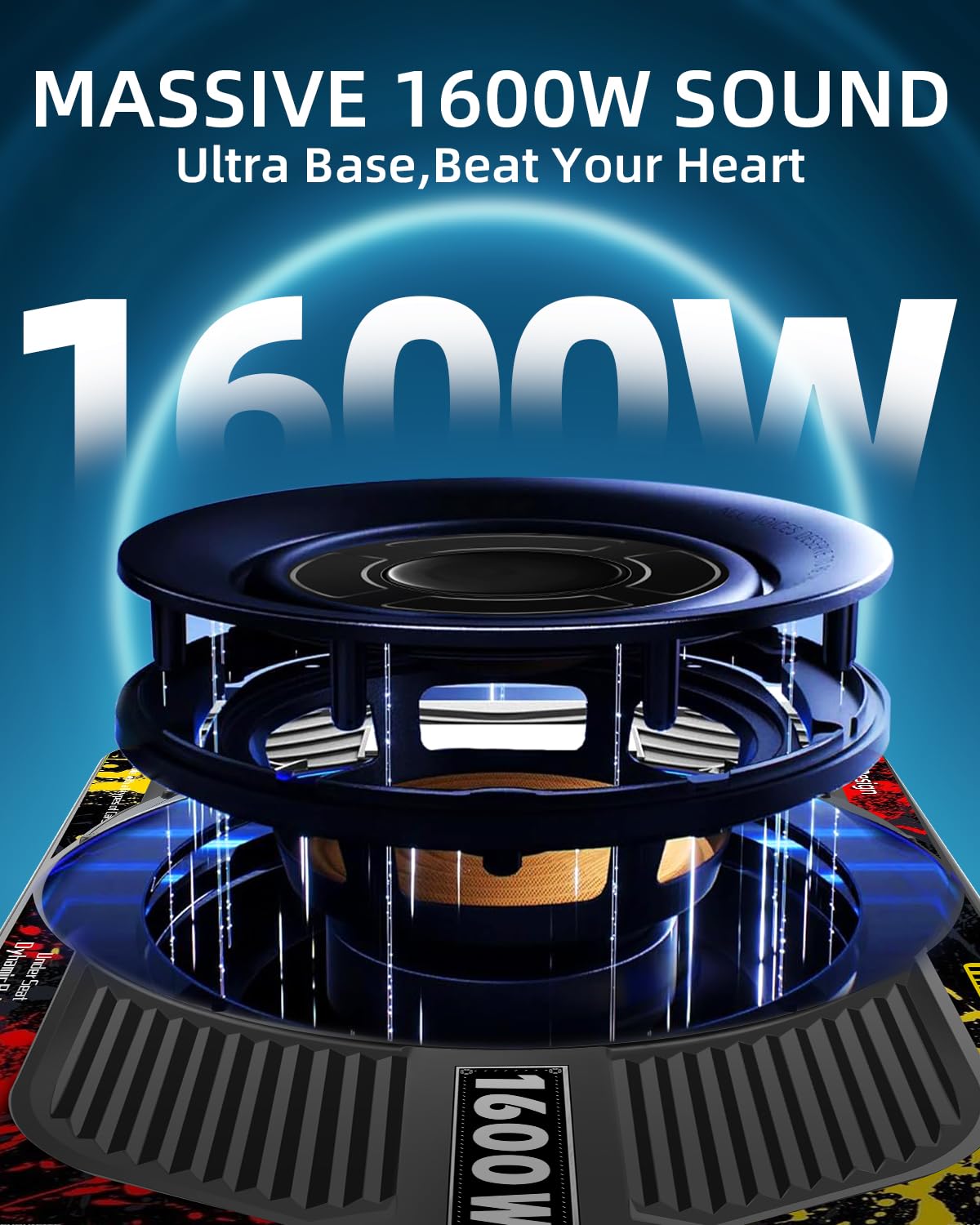 TZGBASS 2026 Upgraded 1600W Slim Underseat Car Subwoofer and Amp Package with RGB Beat-Synced Light, Built-in Class D Amp, Subsonic Deep Bass, Under Seat Subwoofer for Truck SUV Jeep