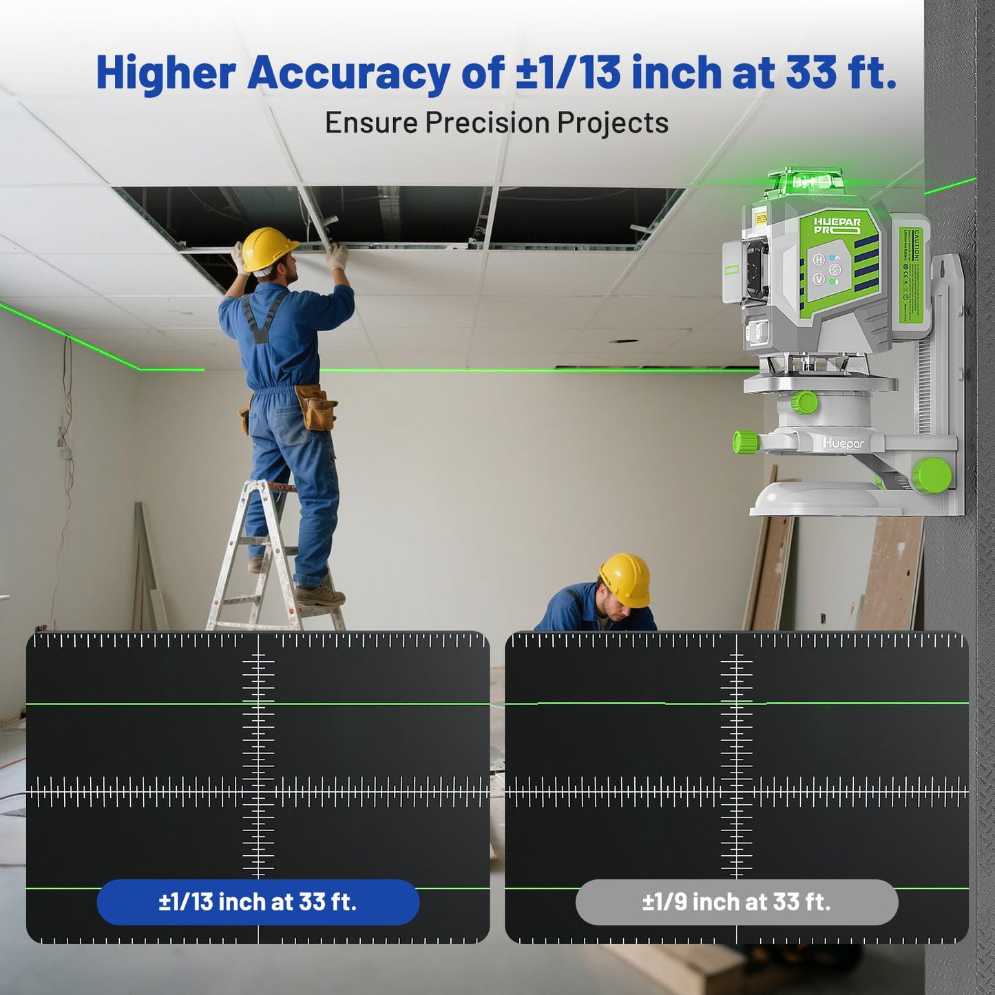 Huepar Pro Laser Level 360 Self Leveling, 4x360°Green Cross Line Laser Tool with Remote Control & 8000mAh Rechargeable Li-ion Battery, High Accuracy 4D Laser for Construction, Magnetic Bracket -ZK04CG