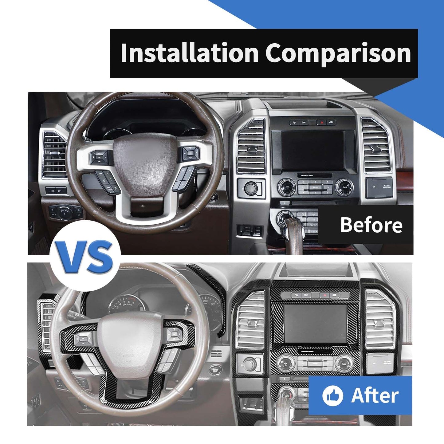 Voodonala for Ford F150 2015-2020 Center Console Dash Trim Kits 16Pcs Interior Decoration Panel Kits Compatible for Ford F150 F250 F350 2015-2020(16pcs,ABS,Carbon Fiber Black)