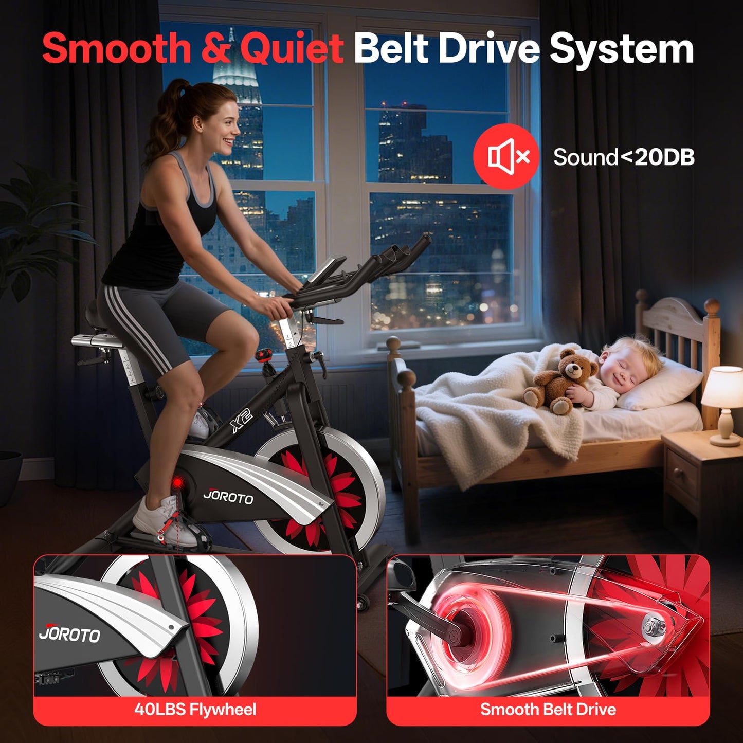 JOROTO Exercise Bike, Magnetic Resistance Stationary Bikes for Home with 40LBS Flywheel,Indoor Cycling Bike with 350LBS Weight Capacity, Low Noise, Bottle and Tablet Holder