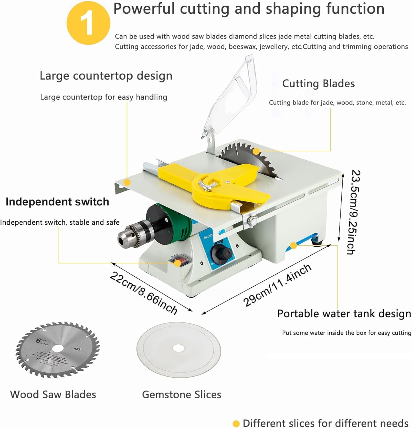 5-in-1 Mini Table Saw Lapidary Saw for Cutting Rocks for Crafts Lapidary Equipment for DIY Gem Stone Rock Grinding Woodworking Carving