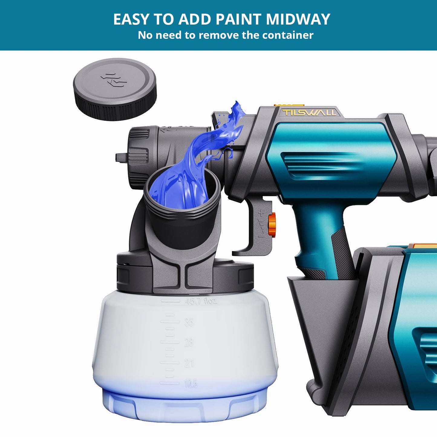 Tilswall Paint Sprayer 800W HVLP Spray Paint Gun with 1300ml Container, Electric Paint Sprayer Gun with 4 Nozzles & 3 Patterns for House Painting Furniture Cabinets Fence Home Walls Shark 800
