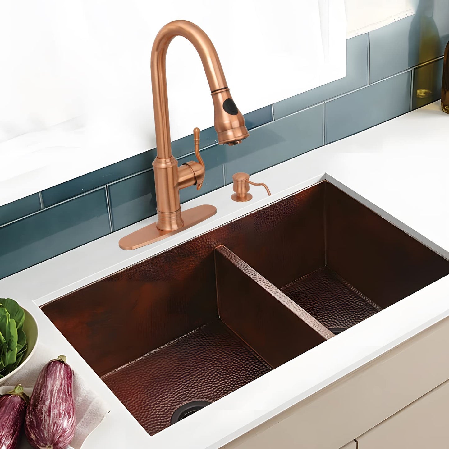 Akicon Copper Single-Hole Pull-Down Sprayer Copper Kitchen Sink Faucet Single Handle