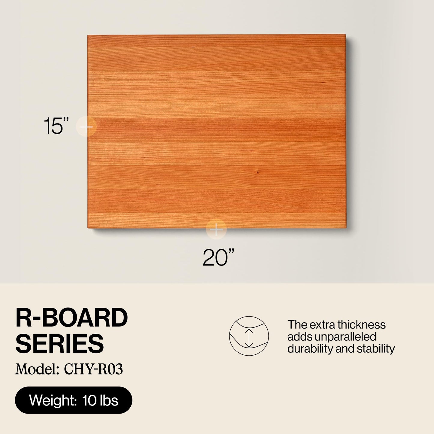 John Boos R-Board Series Rectangular Wooden Cherry Cutting Board 20”x15” – 1.5” Thick, 10-lb Reversible Butcher Block with Edge-Grain & Finger Grips – Made in the USA