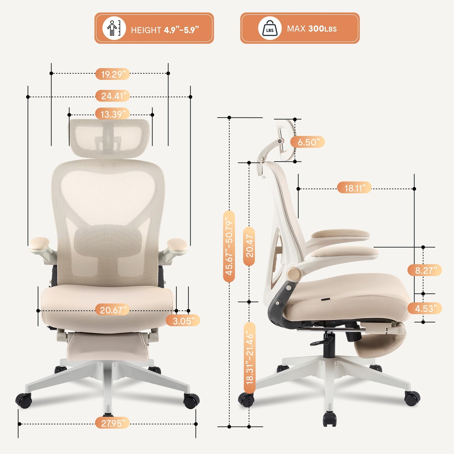 FLEXISPOT Foldex Office Folding Chair, Ergonomic Chair for Small Spaces with Lumbar Support, Flip-up Armrests, 3D Headrest, Desk Chairs with Footrest for Work,Video Game Cream