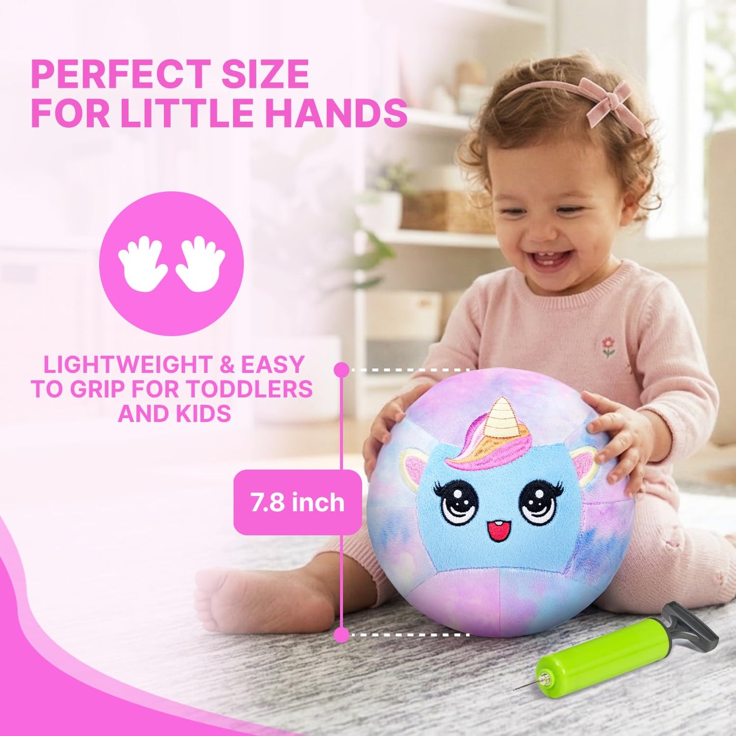 JoyCat Silent Basketball, Inflatable Soft Plush Toddler Basketball, Soundless Ball for Indoor Training and Quiet Dribbling, Unicorn Ball Gift for Girls Boys Ages 2 3 4 5 6