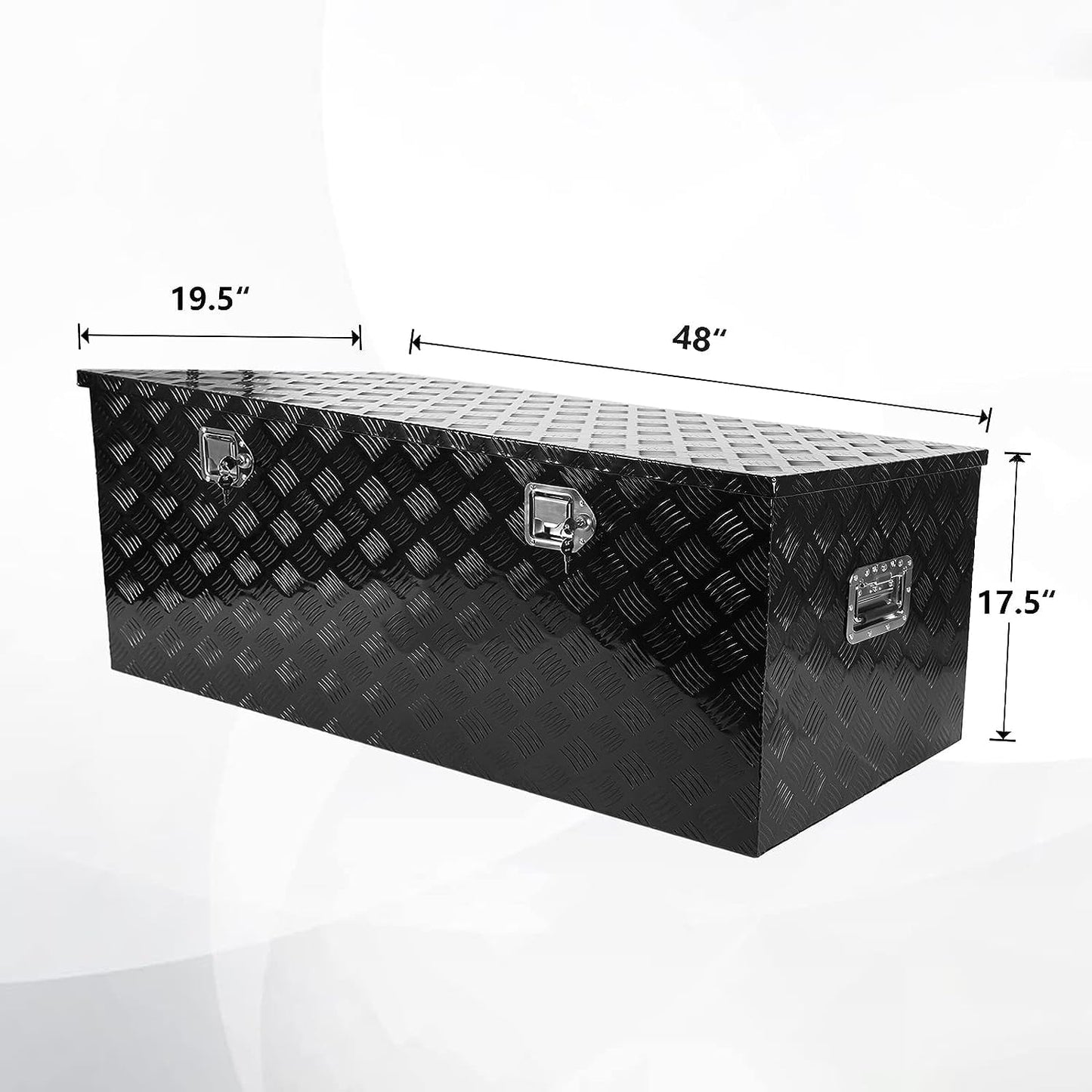 confote 48 Inch Heavy Duty Aluminum Stripes Plated Tool Box Pick Up Truck Bed RV Trailer Toolbox Square Storage Organizer with Side Handle, Lock and Keys, Waterproof -48"x 19.5"x 17.5",Black