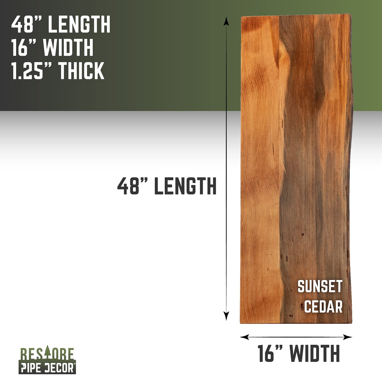 PIPE DECOR Restore Wood for Console Table Top or Bench 48 in. x 16 in. x 1.25 in. Reclaimed Ponderosa Pine Wood in Sunset Cedar Stain