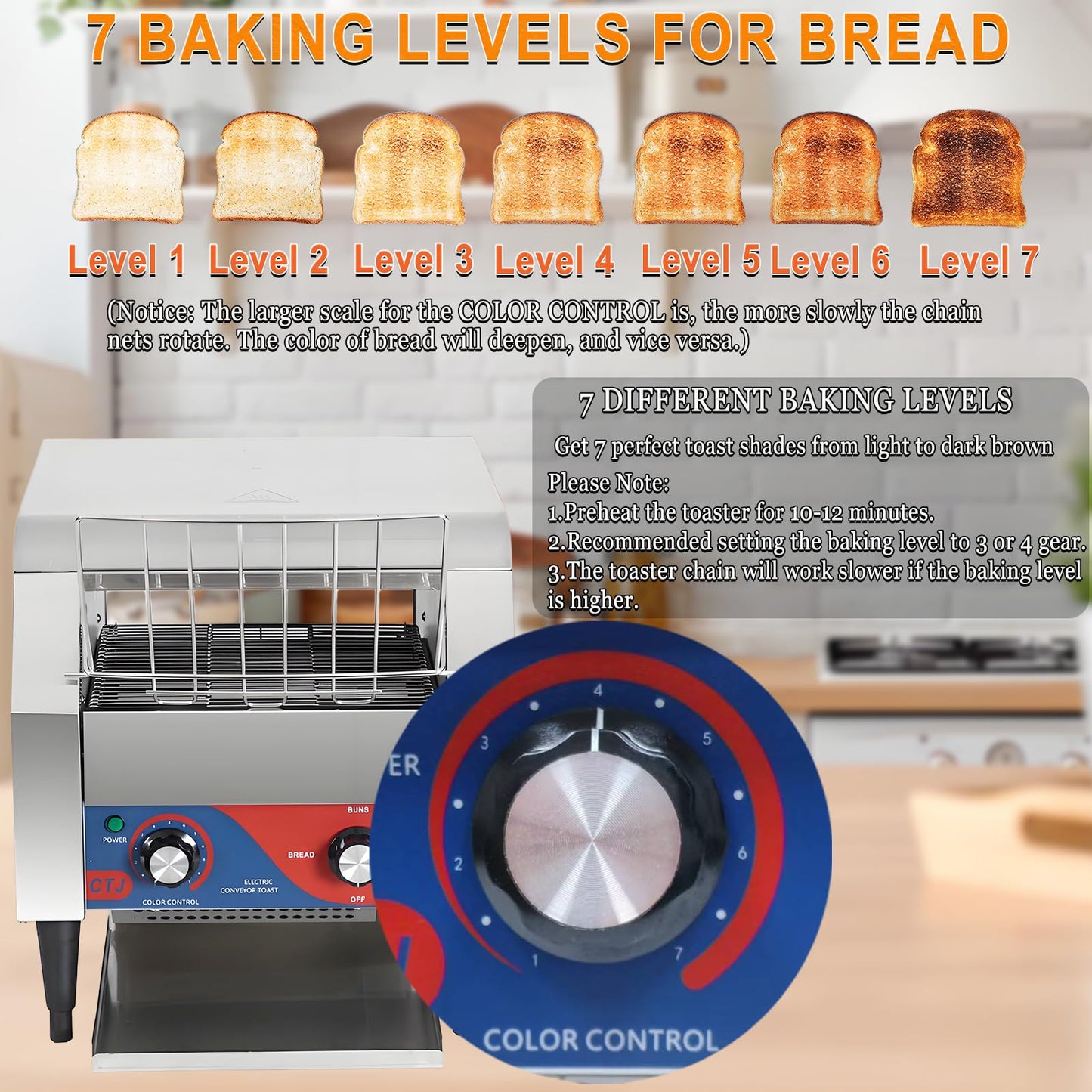 CTJ Commercial Toaster 300 Slices/Hour Electric Conveyor Belt Toaster Heavy Duty Stainless Steel Rotating Toasters Machince for Croissants Bun, Bagel, Bread
