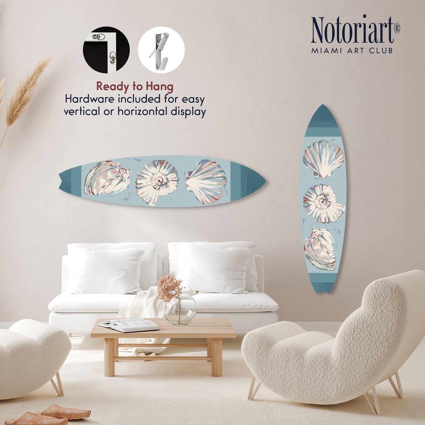 Notoriart Coastal Sea Shells Surfboard Acrylic Wall Art Die-Cut Coastal Modern High-Gloss Home Decor, 15" x 60"