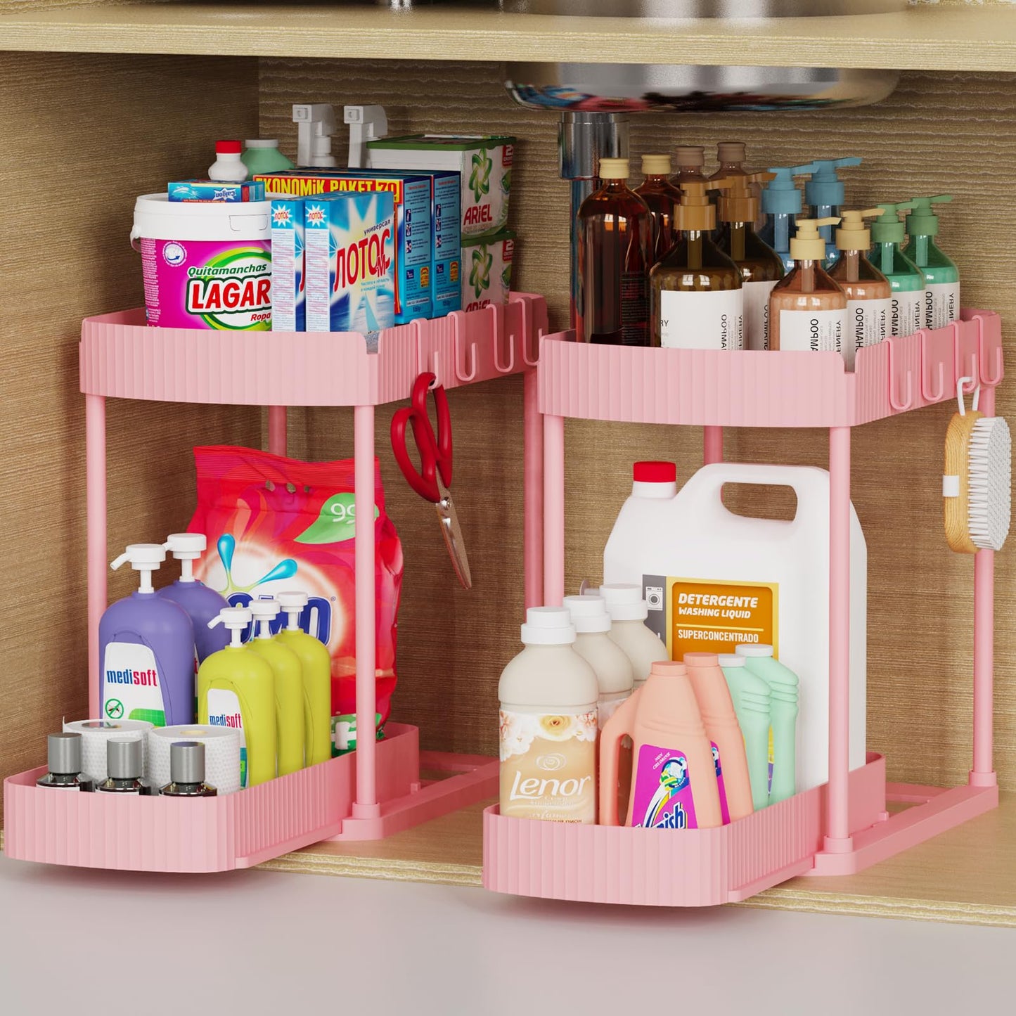 2 Pack Multi-Purpose Pull-Out Storage Organizers, Under Sink Organizers and Storage for Bathroom & Kitchen, Under Cabinet Organizers and storage, 12.8 Inch, Black