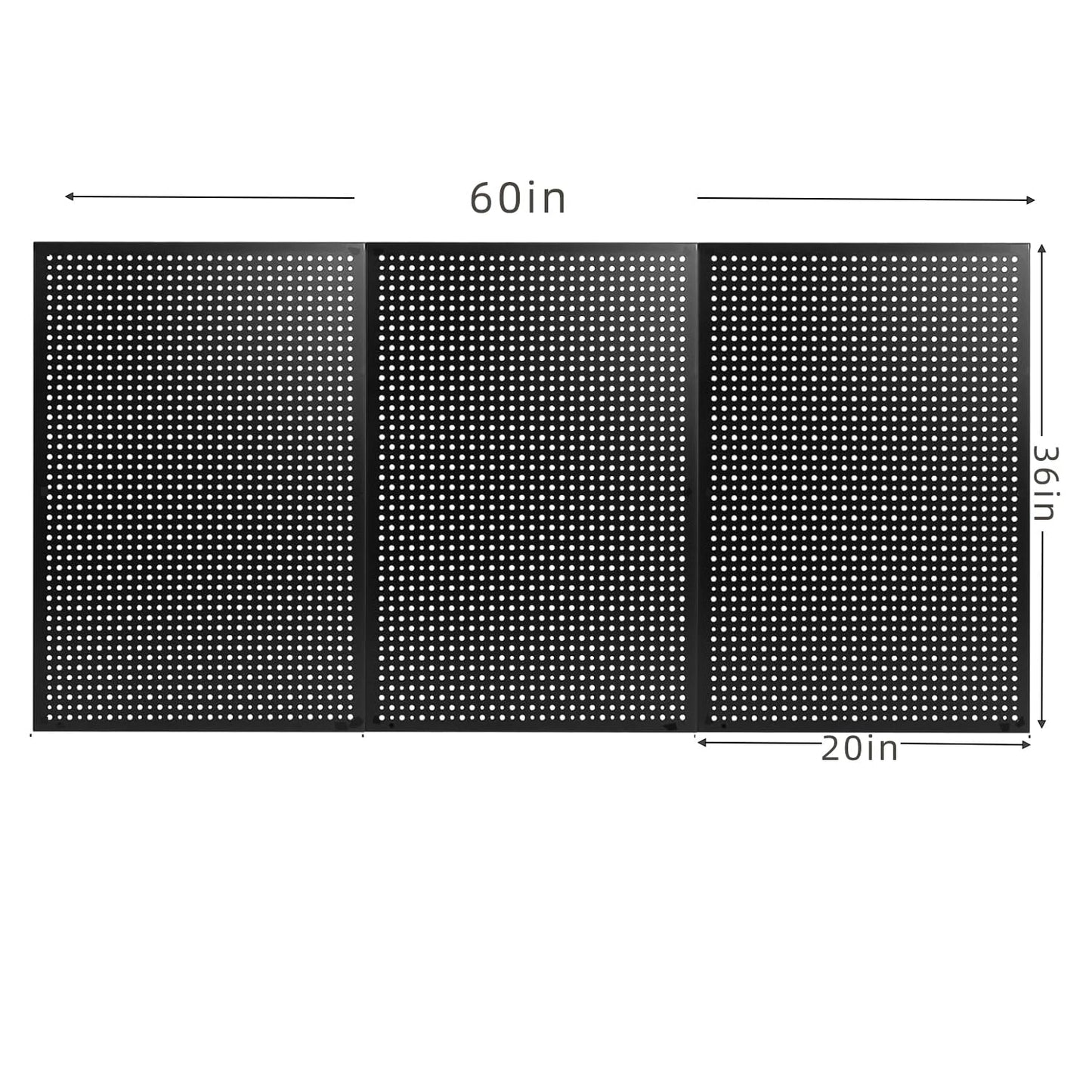 FGGHFT 3-PCS Metal Pegboard Set,36x20 inch metal wall panel kit, Peg board includes a 100-piece silver hook tool system, suitable for garages, workbenches, and sheds,Black