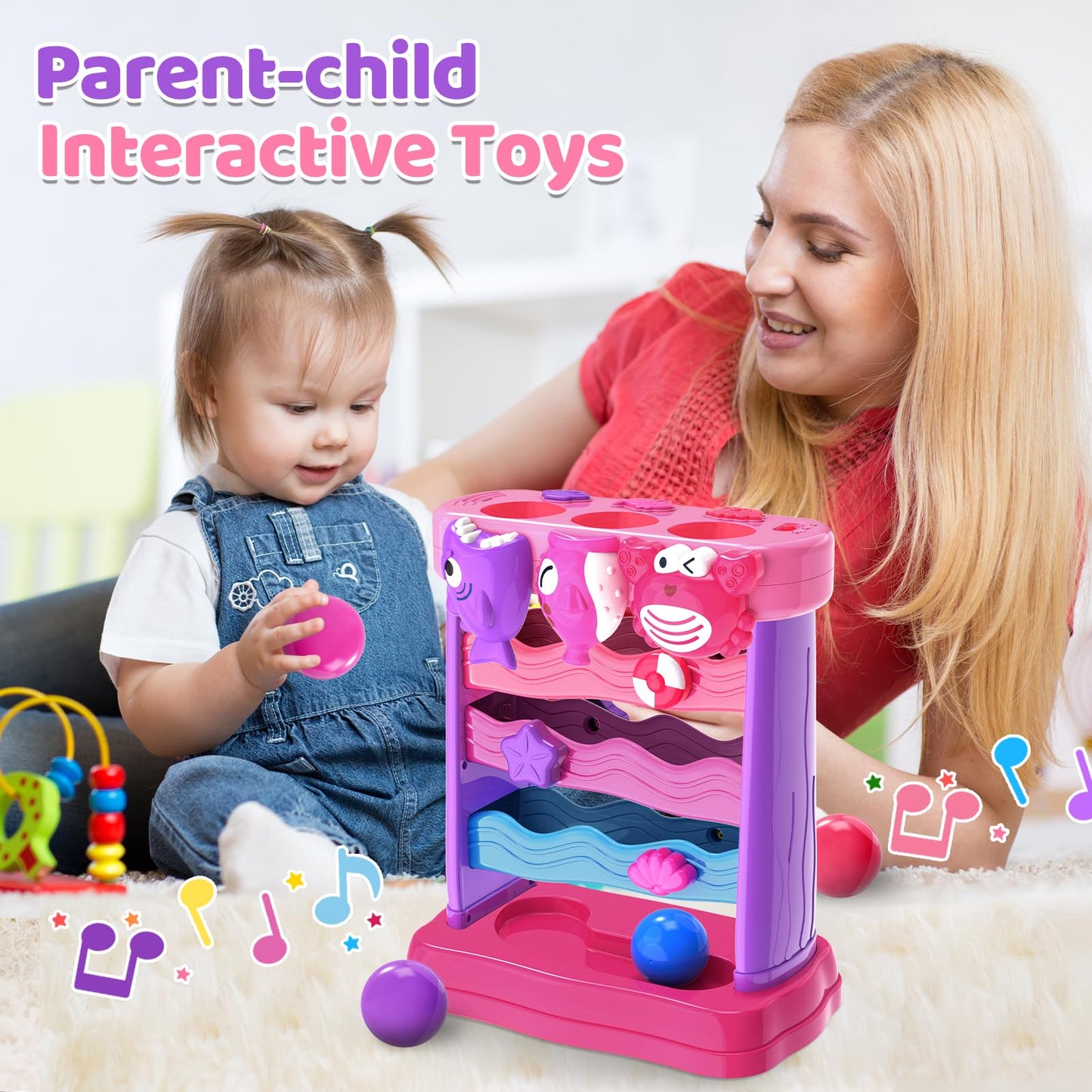 YEGEER Toys for 1 2 Years Old Girls, Musical Toys for 12-18 Months, Interactive Toddler, Montessori Toys, Christmas Birthday Gifts for Baby Kids Toddlers Age 1-2 Years Old (Pink)