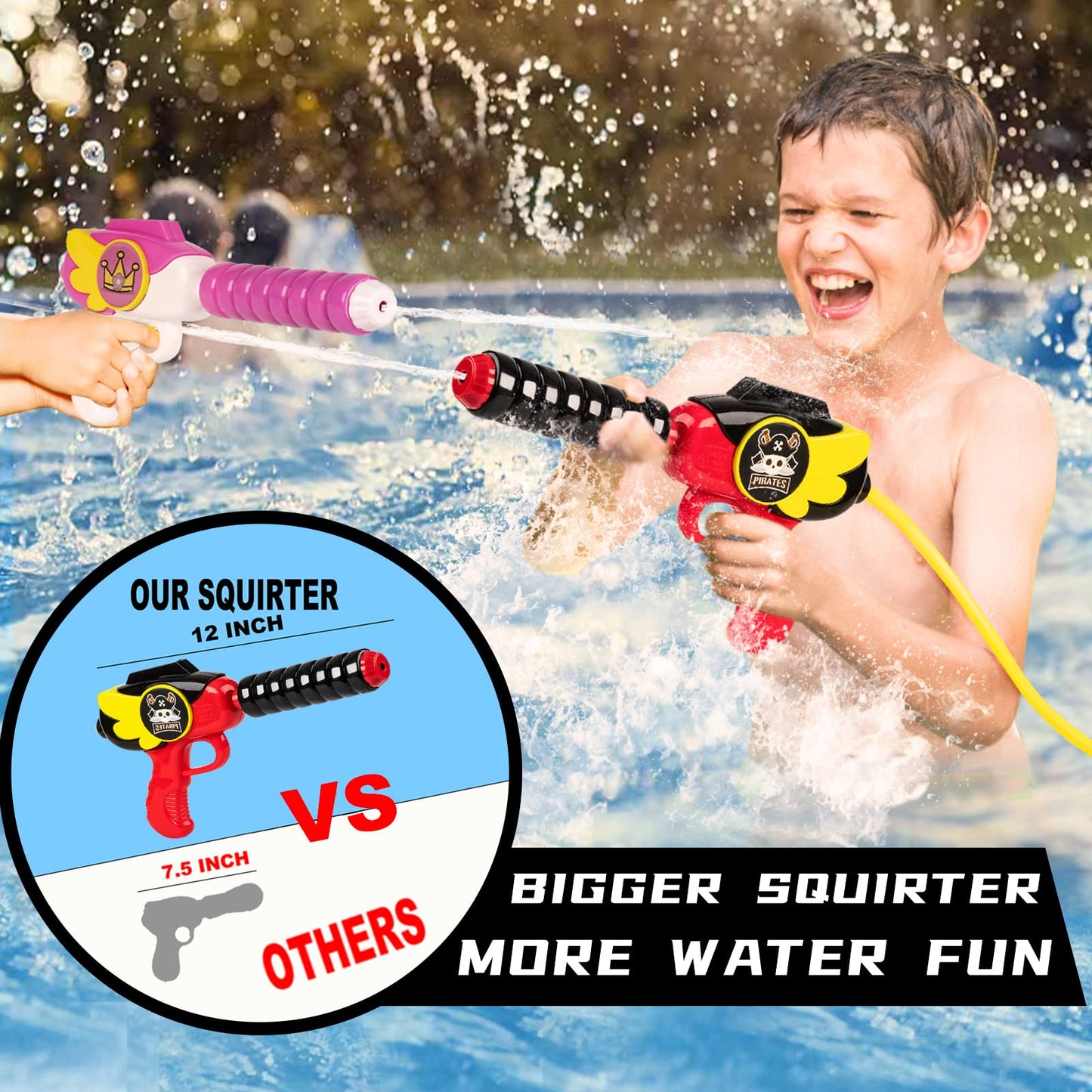 2 Pack Toddler Pool Floats with Squirt Gun, Inflatable Pool Toys for Kids, Pink Flower Princess Floaties for Girls, Blow up Pirate Ship Pool Floats for Child,Baby Water Float Summer Pool Game Toys