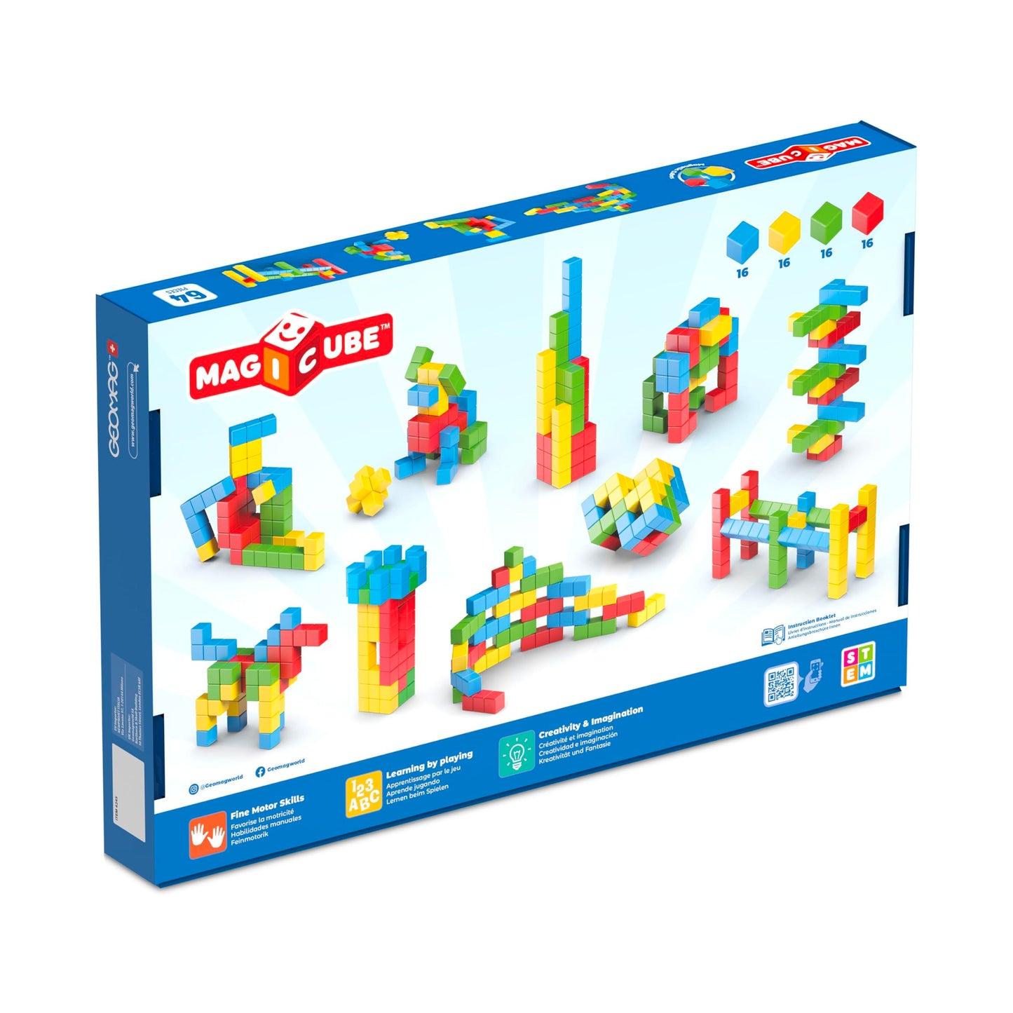 Geomag Magicube Magnetic Blocks, 64 Large Magnetic Cubes STEM Toy, Sensory Toys for Toddlers 1-3, Building Blocks for Kids, Fun Toddler Toys 1-2 yrs