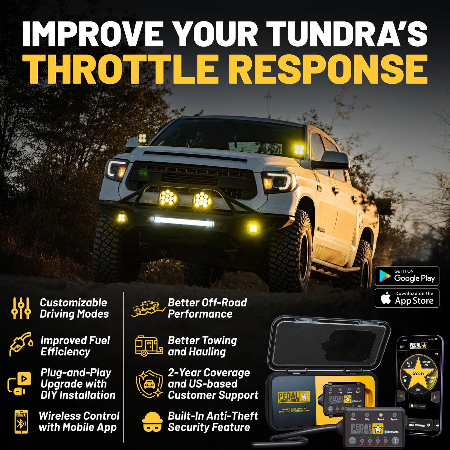 PEDAL COMMANDER Throttle Response Controller Compatible with Toyota Tundra 2007-2021 - Plug-and-Play, 4 Driving Modes, App Control, Off-Road Throttle Controller Performance Mods, Tundra TRD Parts