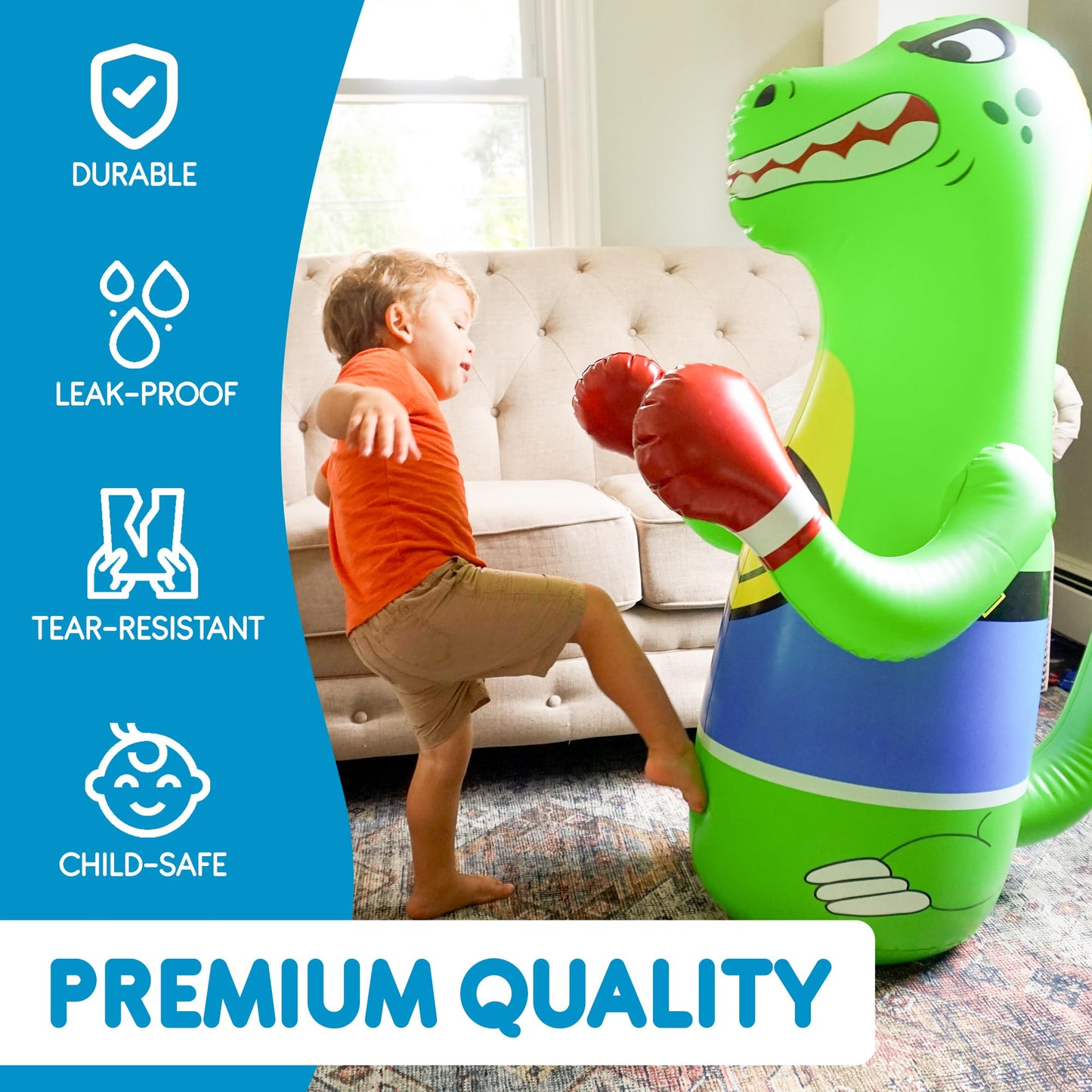 Preferred Toys 47" Inflatable Dinosaur Punching Bag for Kids - Durable Blow Up Kids Punching Bag with Bounce Back Base - Inflatable Indoor Outdoor Active Toddler Bop Play Toy - Orange
