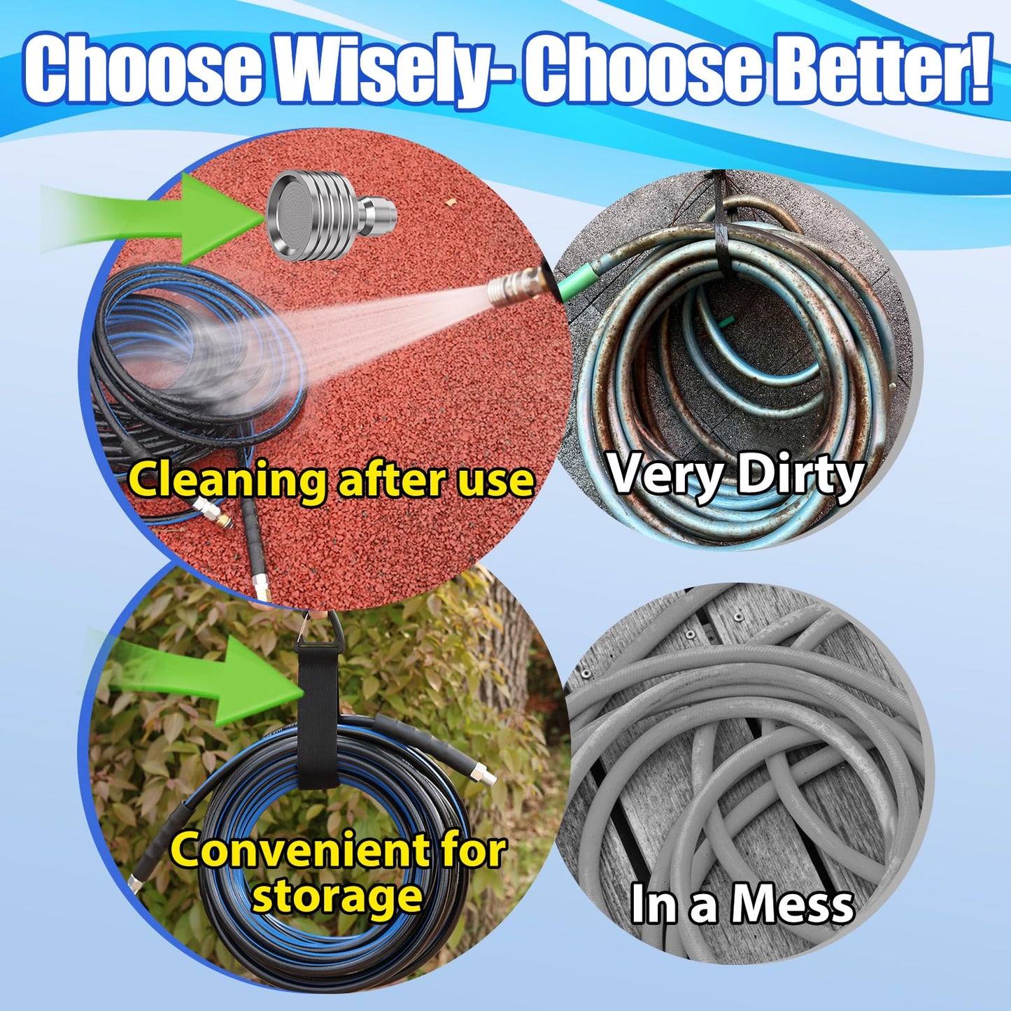 VIVIDWASH Sewer Jetter Kit for Pressure Washer(50FT),1/4" NPT Drain Cleaner Hose 5800PSI with 3 Sewer Jet Nozzles,Pearl Corsage Pin,Marking Ring,Spray Nozzle,Teflon Tape&Gloves