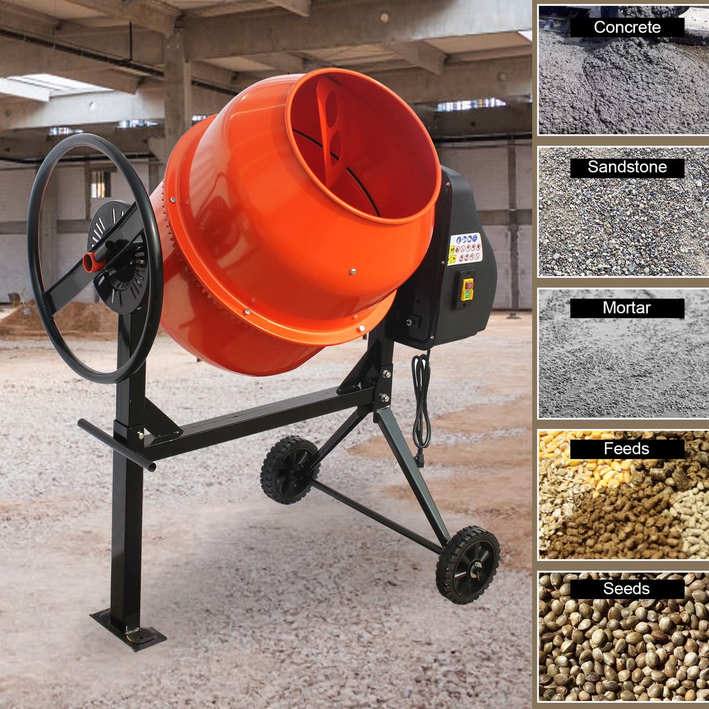 5 Cubic Ft Concrete Cement Mixer with Wheel and Stand,Electric ConcreteMixer 4/5 HP 600W Adjustable Tilt, Portable Heavy Concrete Mud Mixer Toolsfor Mortar Stucco Seeds and Fodder