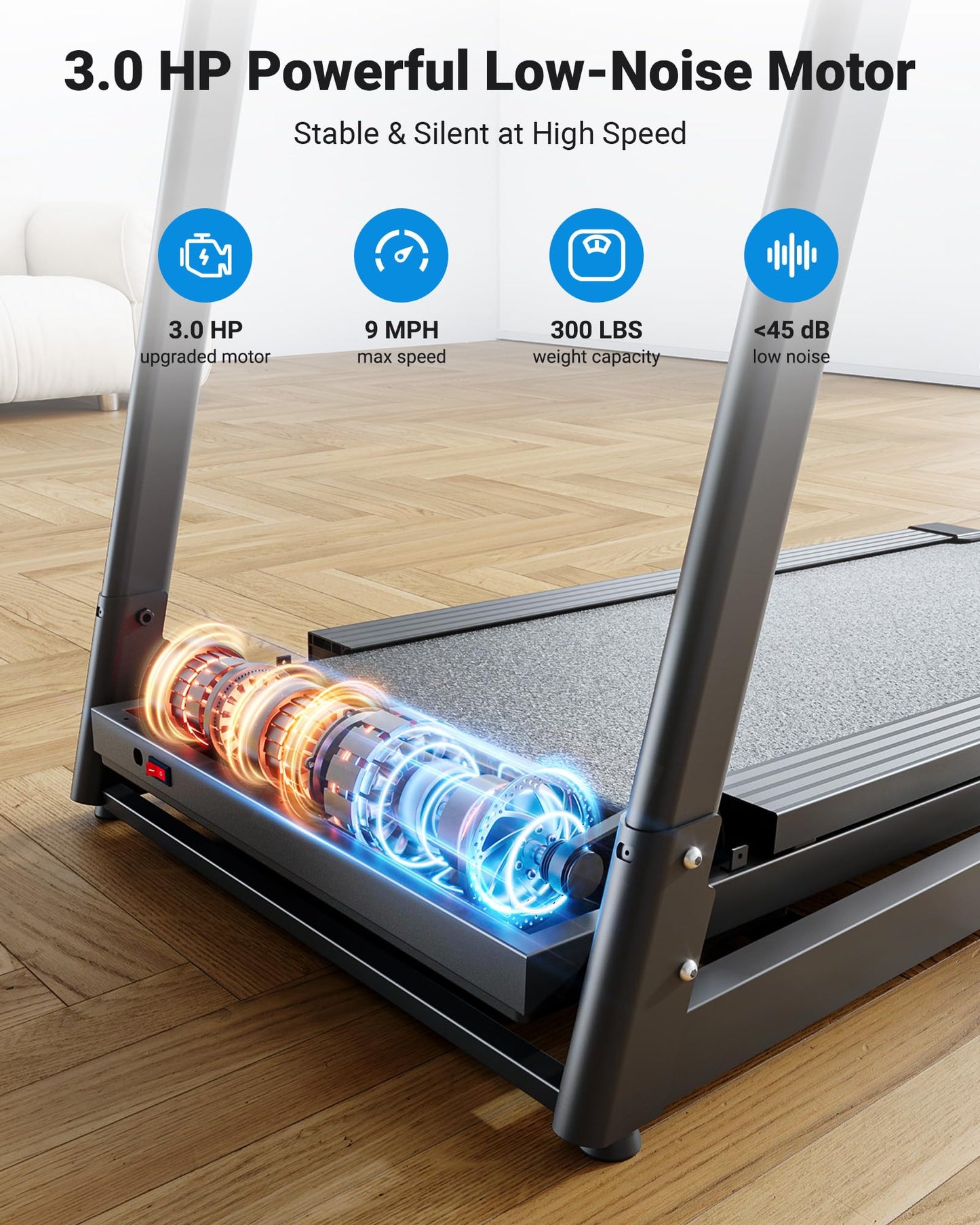THERUN Incline Treadmill 18" LED Screen & 16.5‘’ Wide Belt, Running Treadmill 2 Layers Shock-Absorbing, Foldable for Indoor Fitness Workouts