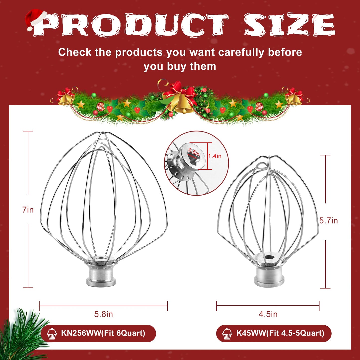K45WW Wire Whip Attachment for Tilt-Head Stand Mixer 6-Wire Fits For k-i-t-c-h-e-n-a-i-d 4.5-5QT Title-Head Stand Mixer K45 KSM90,Stainless Steel,Egg Cream Stirrer,Cakes Mayonnaise Whisk by Sikawai