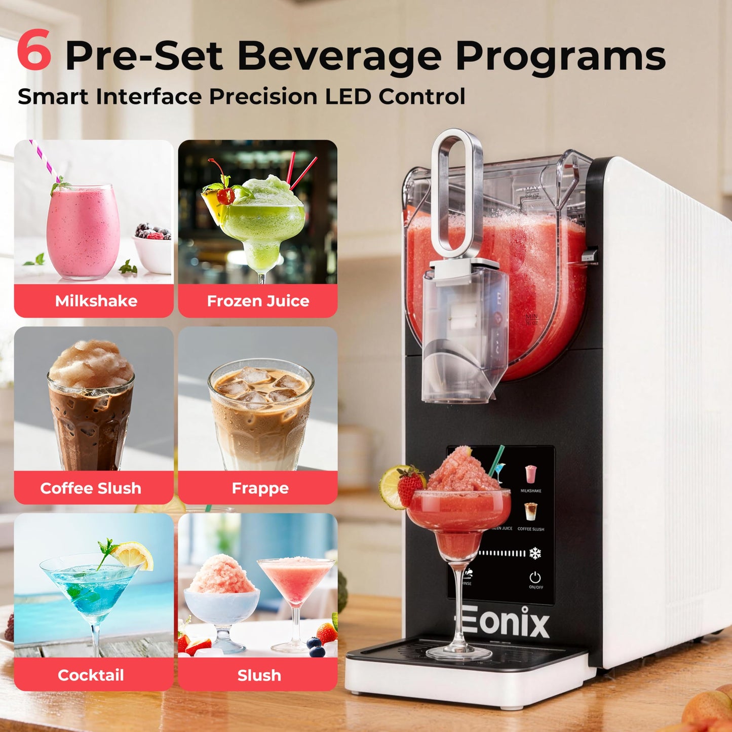 Slushie Machine No Ice Needed,64OZ Slushy Machine for Home with Auto-Clean Function,Commercial Frozen Drink Maker,6 Pre-Set Programs,LED Display,Frozen Margaritas,Frappés,Milkshake 