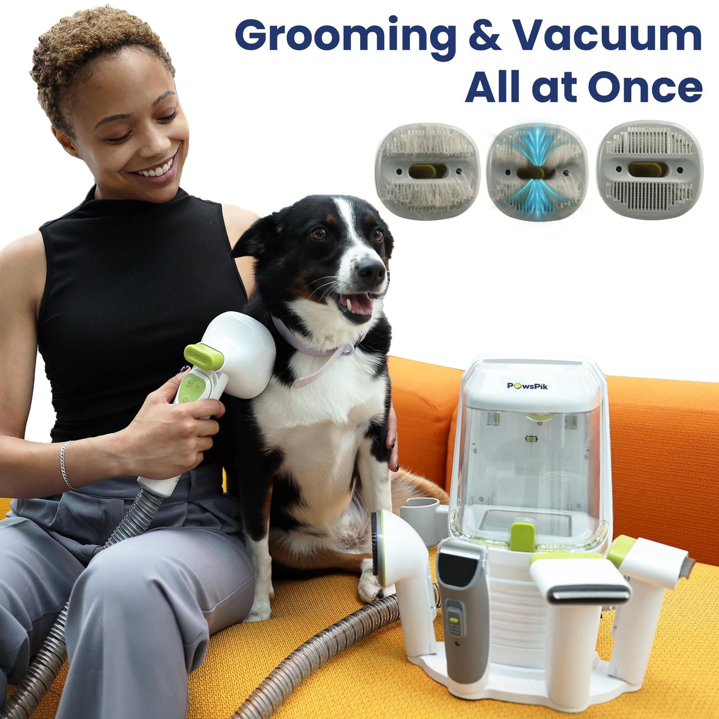 PAWSPIK Professional Dog Grooming Vacuum Kit, Dogs & Cats, Direct Handheld Control, 7 Grooming Tools, Deshedding and Dematting for Grooming, Large 2.2L Dust Bin, UL, HEPA Filter