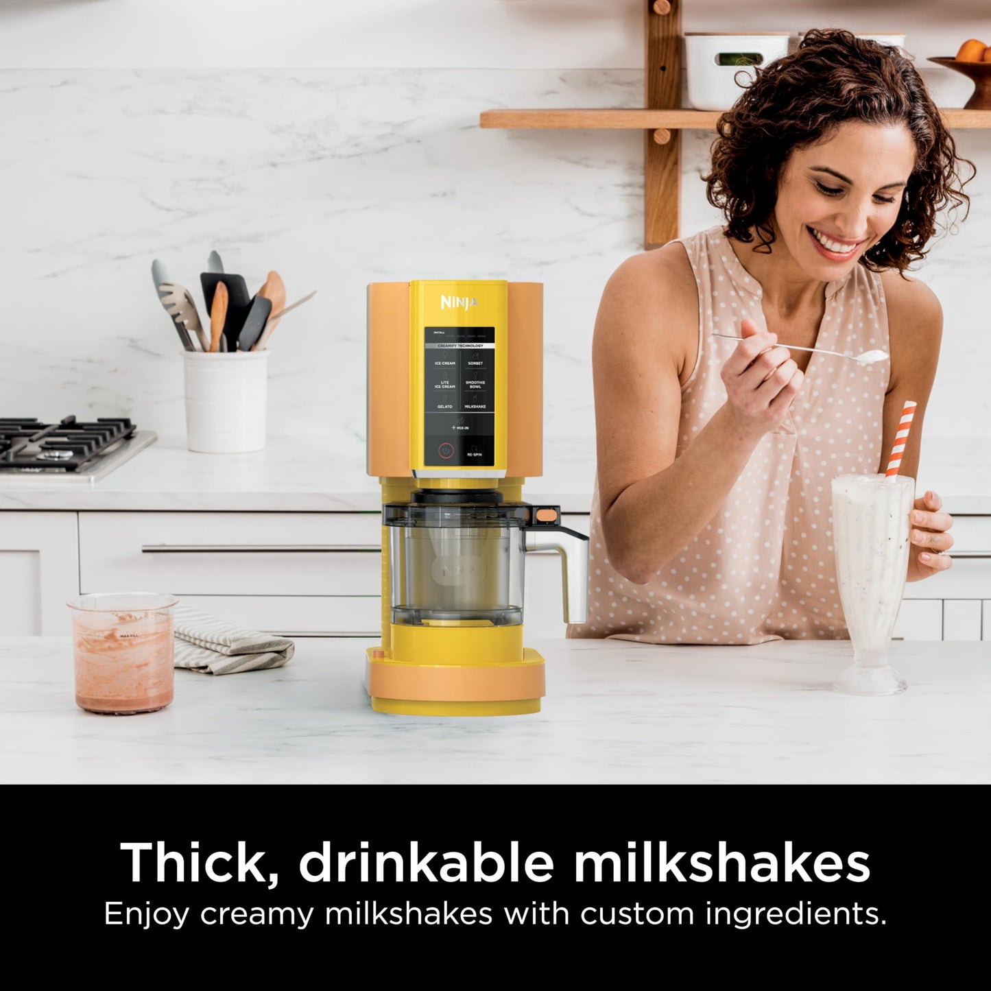 Ninja CREAMi Ice Cream Maker for Gelato, Mix-ins, Milkshakes, Sorbet, Smoothie Bowls, 7 One-Touch Programs, with (2) Pint Containers & Lids, Compact Size, Perfect for Kids, Orange Mango, NC301AO