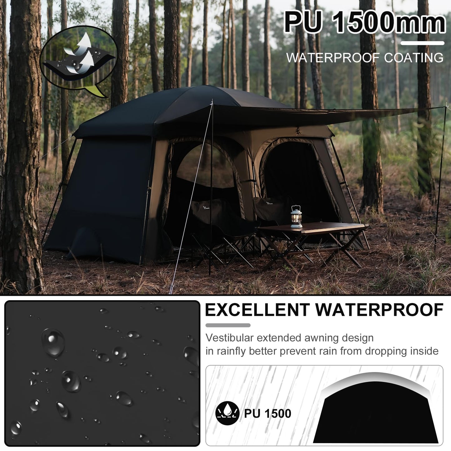 Vidalido Tents,6-8 Person Camping Tent with Extended Vestibule,2 Room Weather Resistant Family Tents,Easy Install Waterproof Outdoor Tent for Backpacking and Camping Hiking