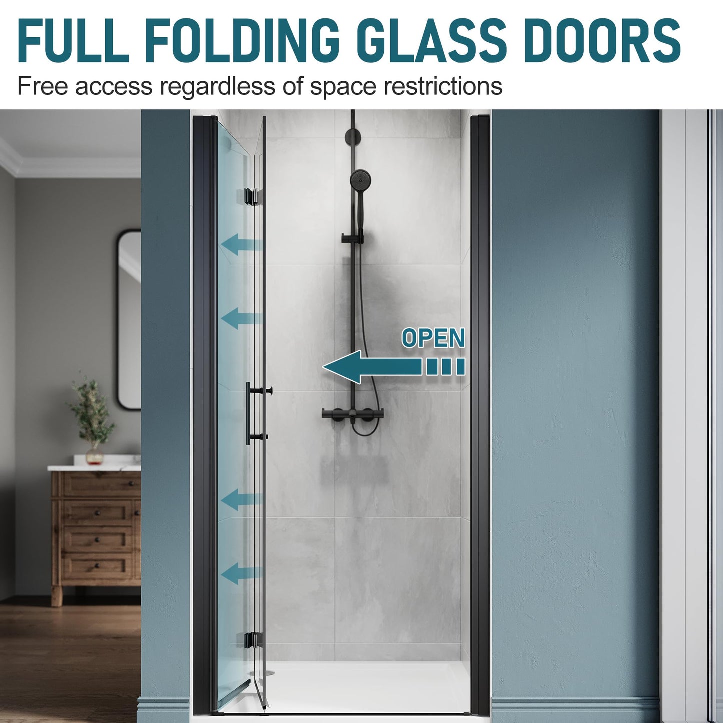 ELEGANT Bifold Frameless Glass Shower Door 32 in.W x 72 in.H Pivot Swing Shower Doors with 1/4 in. Clear Tempered Shower Glass Panel in Matte Black Semi-Frameless Shower Door