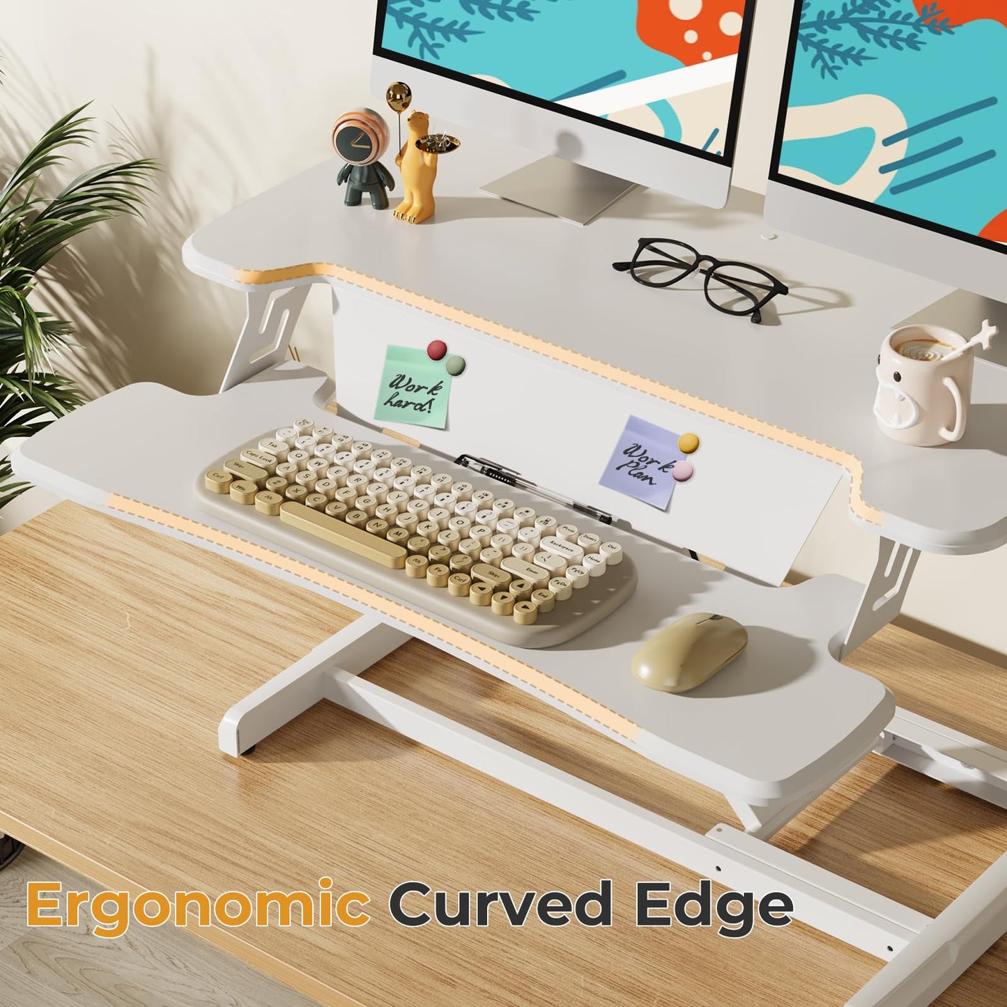JOY worker Standing Desk Converter, 32" Height Adjustable Sit Stand Up Desk Riser with Keyboard Tray & 6 Fridge Magnets, Desktop Workstation Riser for Home Office Computer Laptop, White