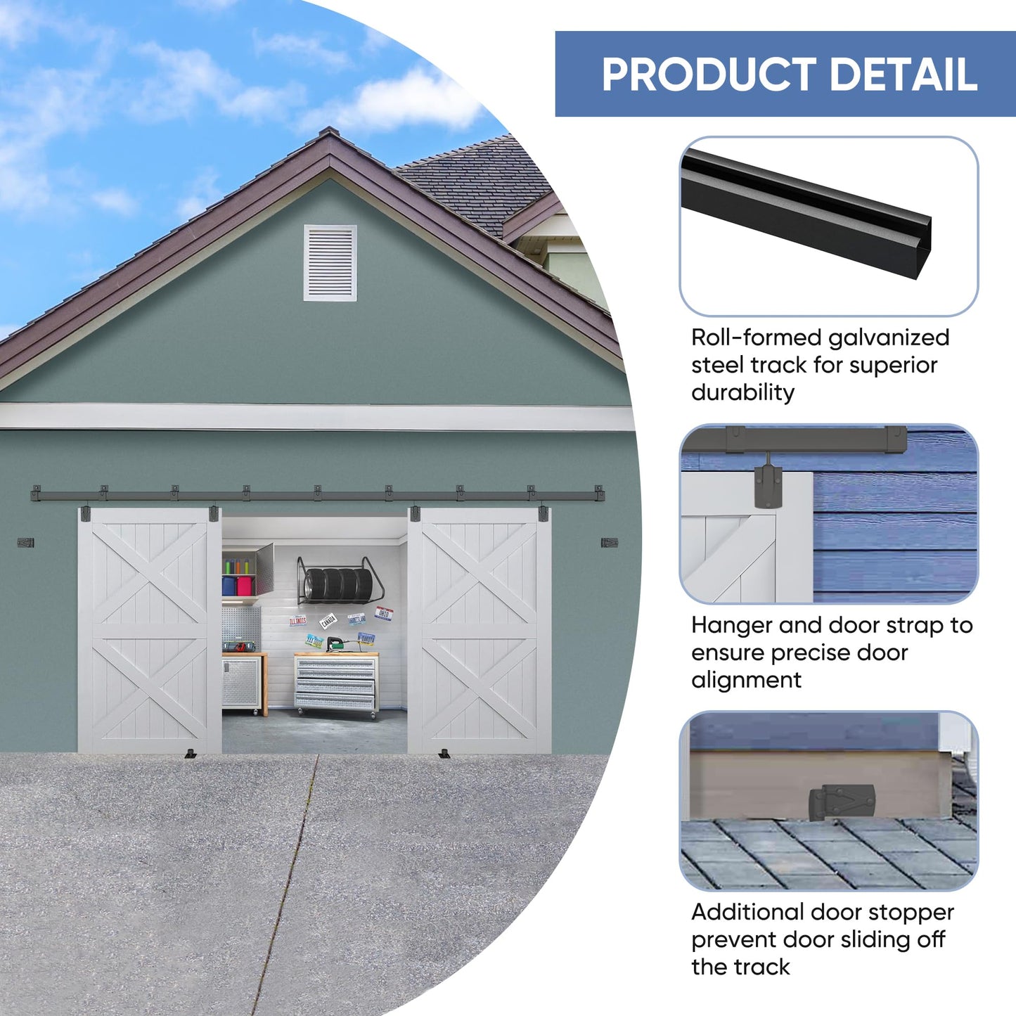 Exterior Barn Door Hardware Kit, BARNSMITH 14FT Sliding Barn Door Hardware Heavy Duty Doors Track Kit for Double Doors Use, Wall Mount, Black (Hardware Only)