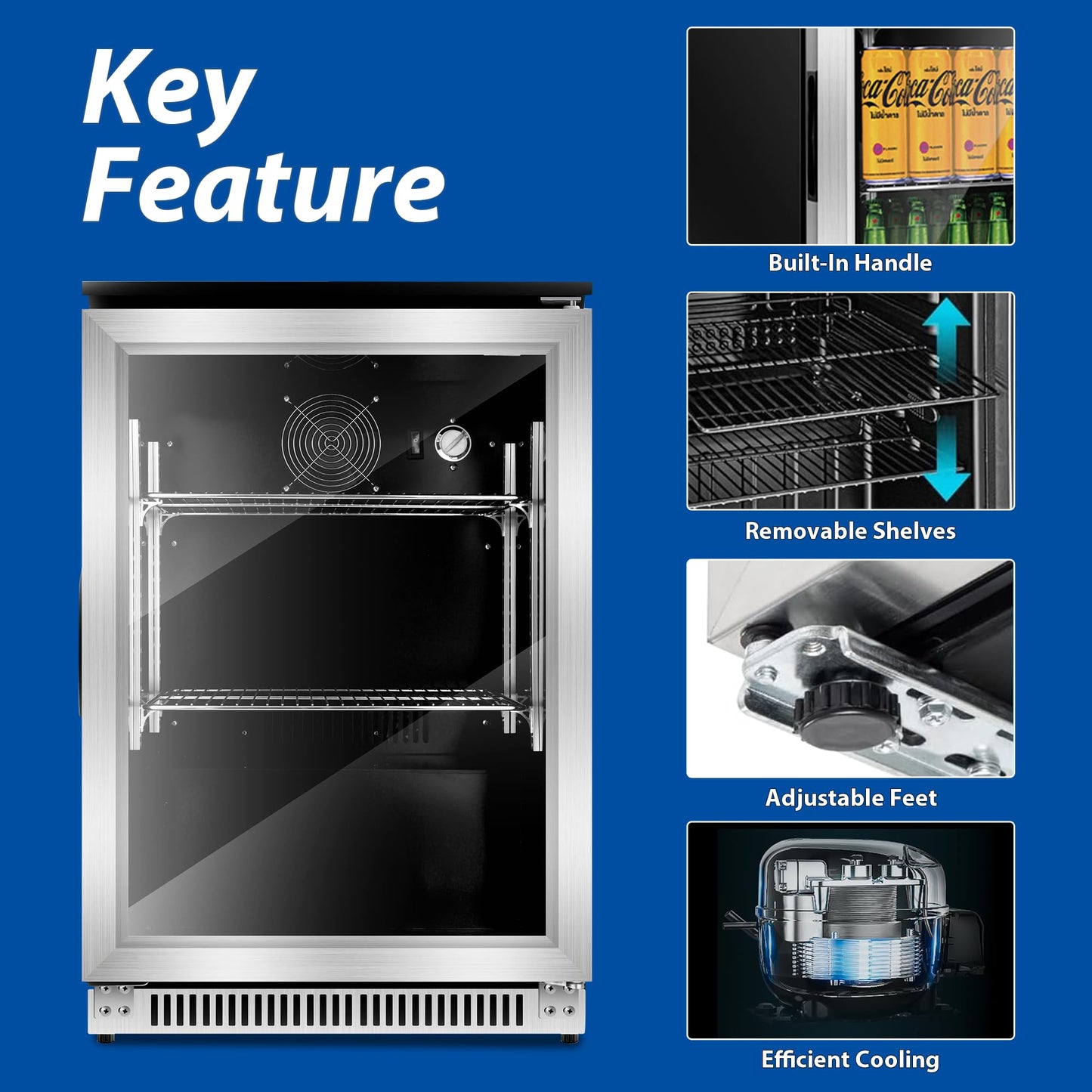 Advanics 20IN Beverage Refrigerator with Glass Door-120 Can Built in Under Counter Fridge & Freestanding,Ideal for Soda,Beer Drink Cooler