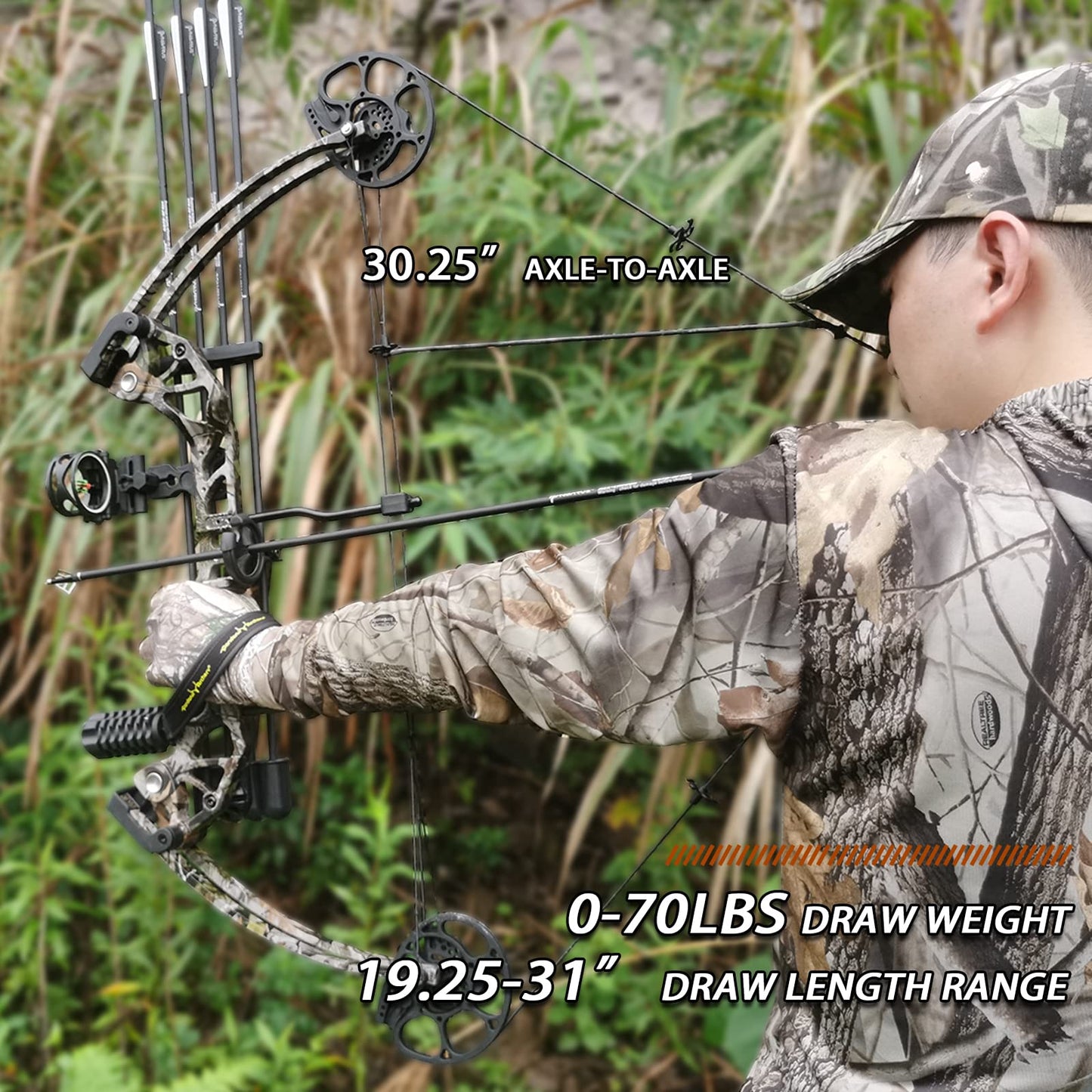 Lanneret Compound Bow and Archery Sets - Right Hand Archery Compound Bows 0-70 lbs Draw Weight Adjustable for Adults and Beginners,Hunting Bow Kit for Beginner Camouflage